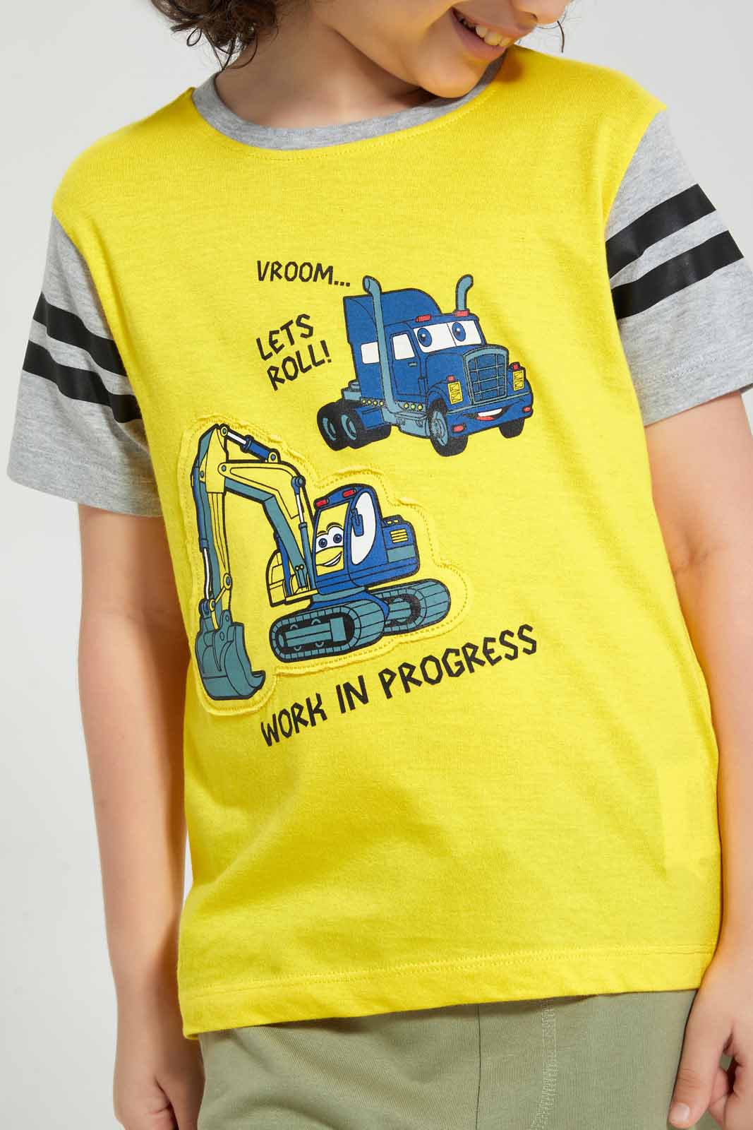 Redtag-Yellow-Truck-Print-T-Shirt-Graphic-T-Shirts-Boys-2 to 8 Years