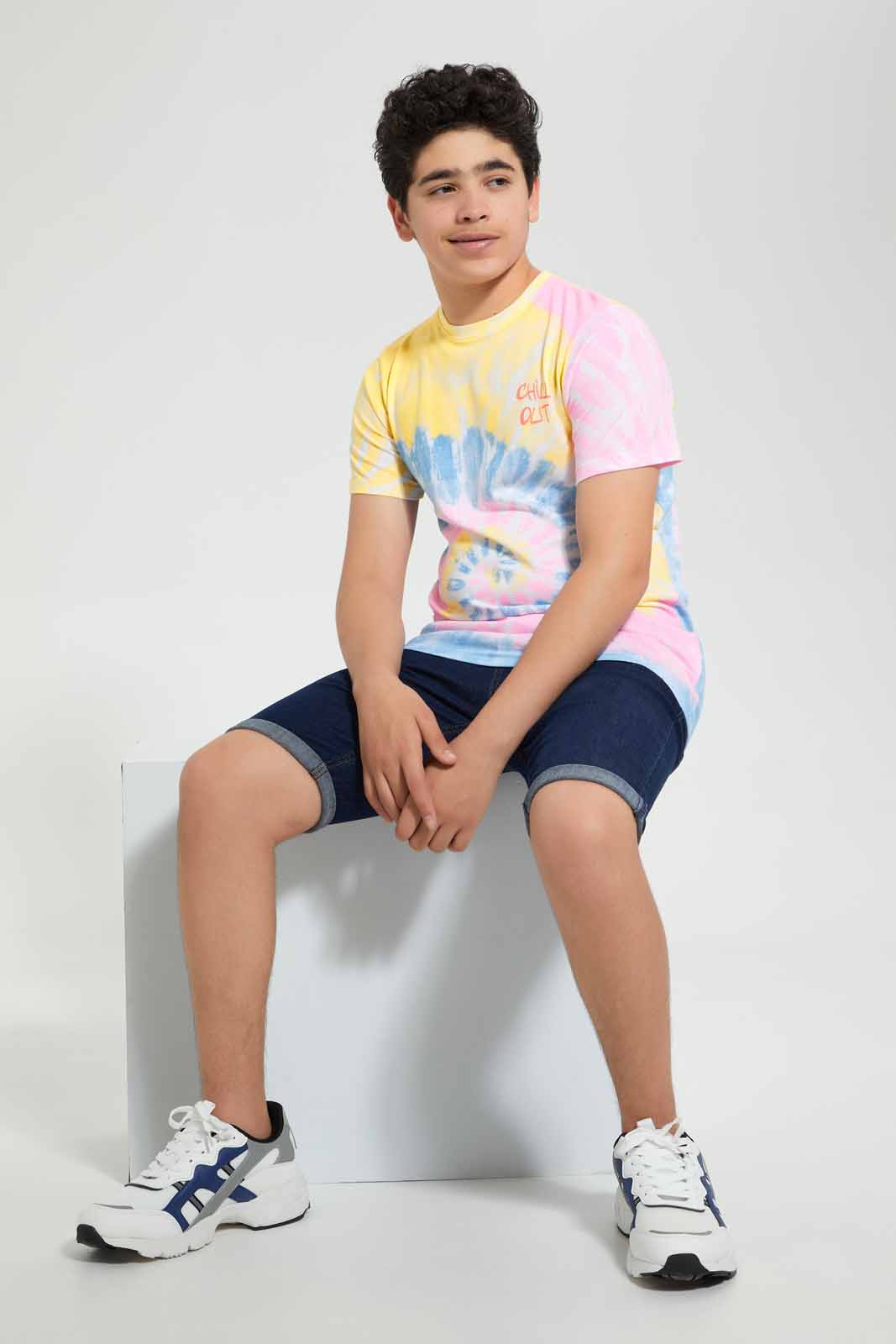Redtag-White-Bsr-Tye-Dye-Tee-Embellished-T-Shirts-Senior-Boys-9 to 14 Years