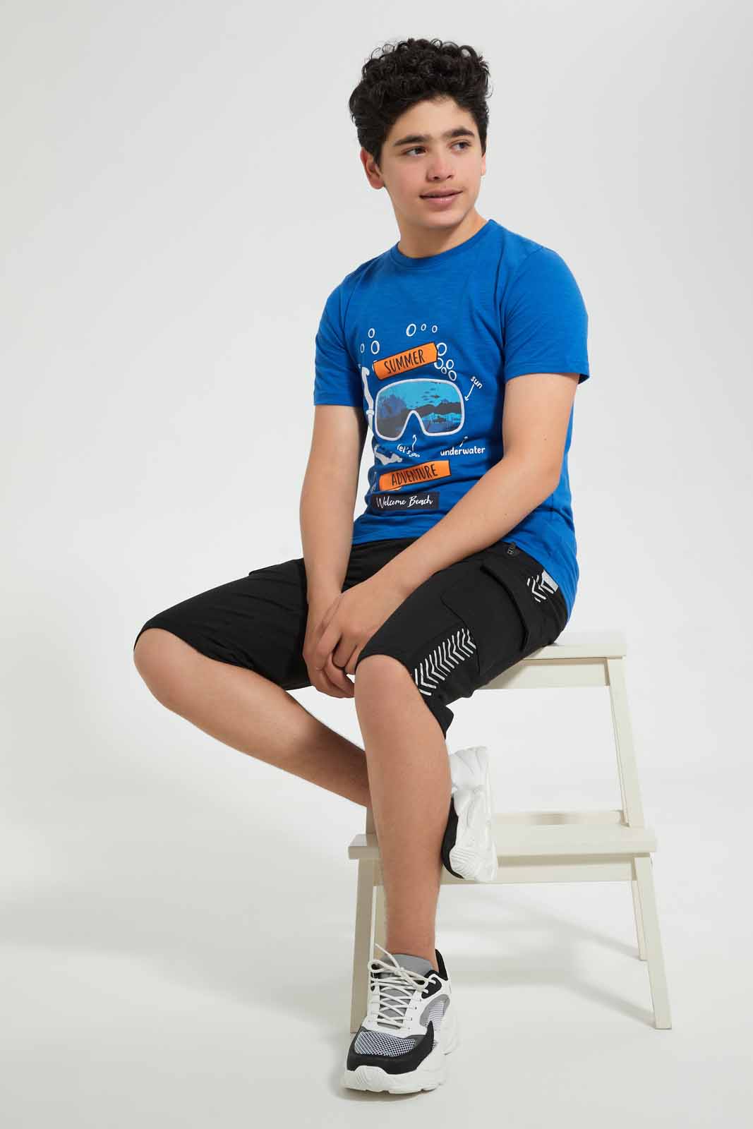 Redtag-Blue-Adventure-Tee-Graphic-T-Shirts-Senior-Boys-9 to 14 Years