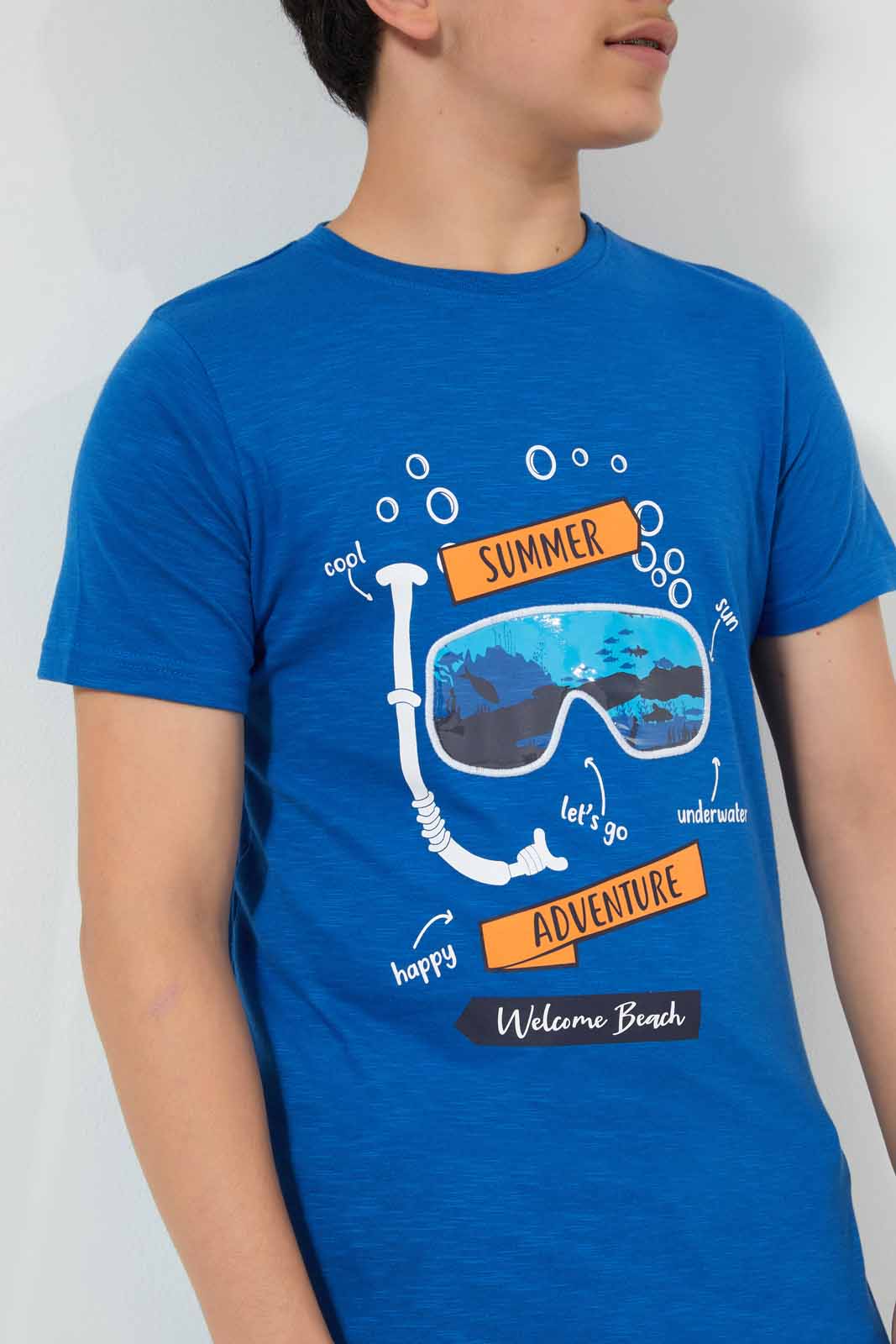 Redtag-Blue-Adventure-Tee-Graphic-T-Shirts-Senior-Boys-9 to 14 Years