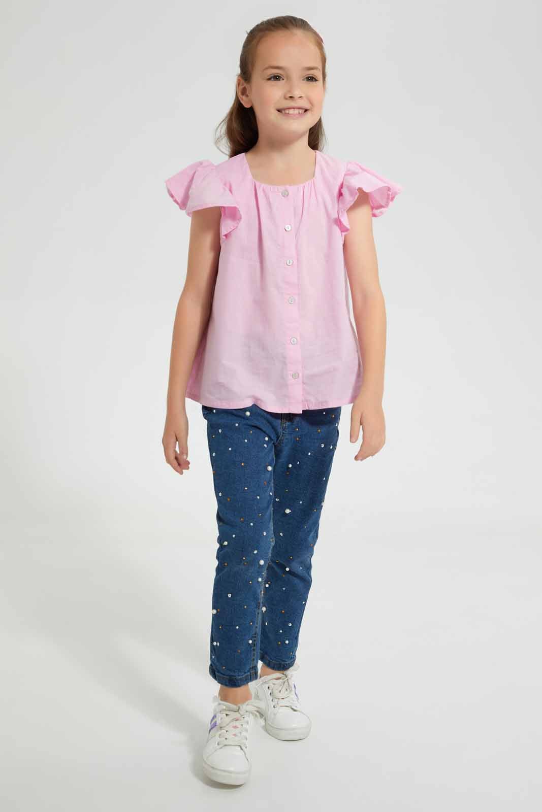 Redtag-Pink-Button-Front-Blouse-Blouses-Girls-2 to 8 Years