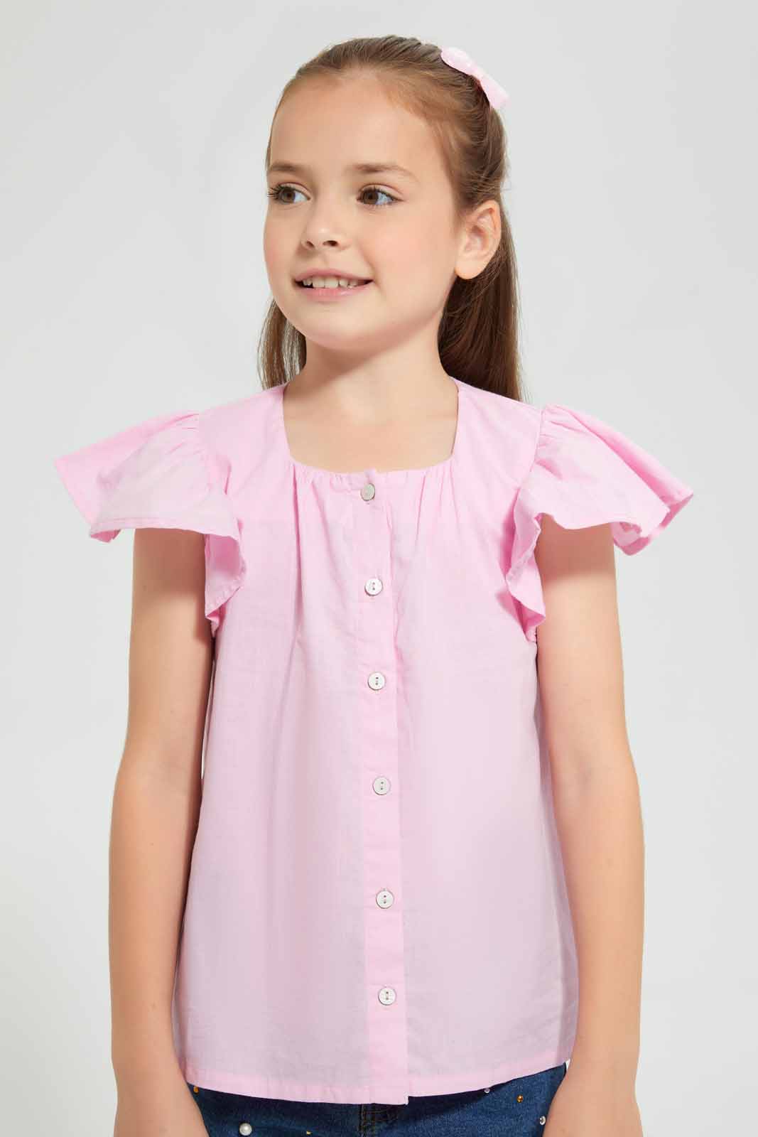 Redtag-Pink-Button-Front-Blouse-Blouses-Girls-2 to 8 Years