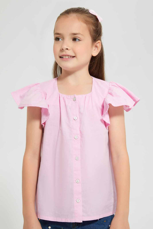 Redtag-Pink-Button-Front-Blouse-Blouses-Girls-2 to 8 Years