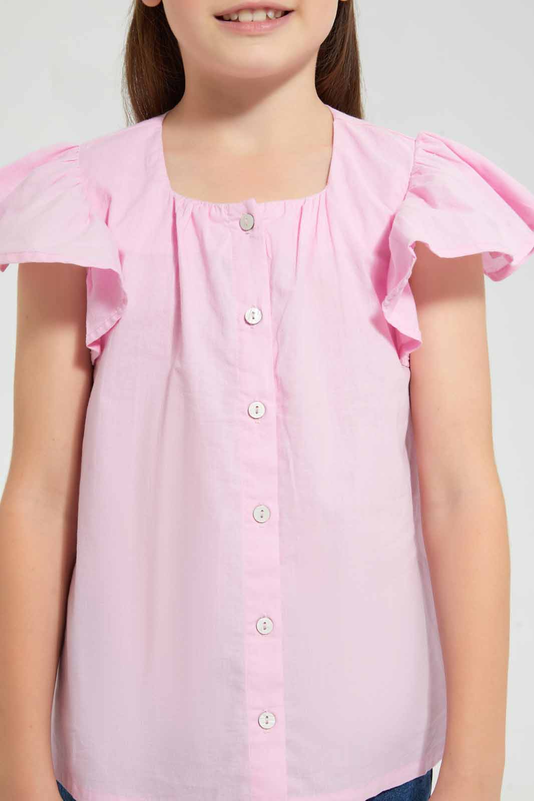 Redtag-Pink-Button-Front-Blouse-Blouses-Girls-2 to 8 Years