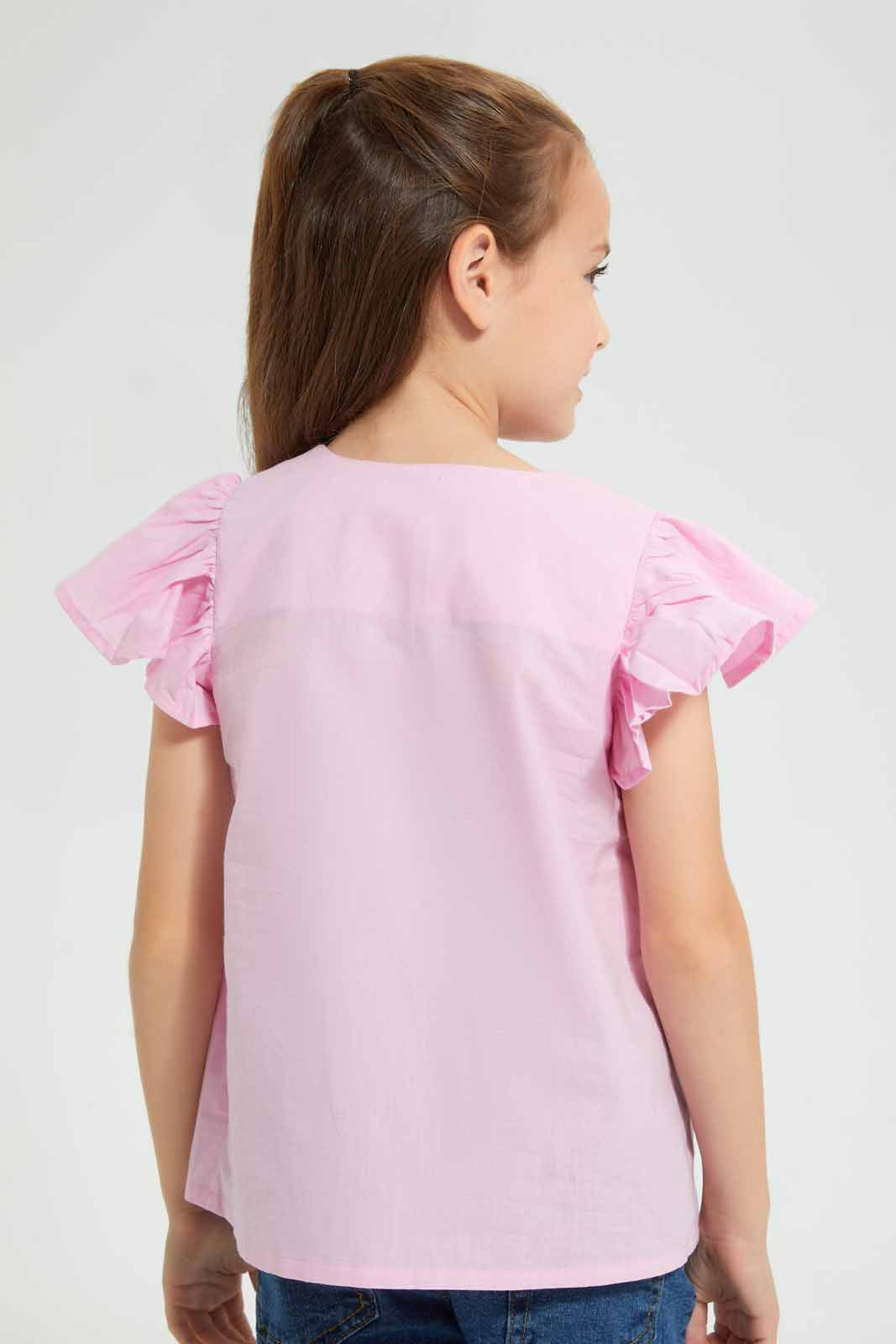 Redtag-Pink-Button-Front-Blouse-Blouses-Girls-2 to 8 Years