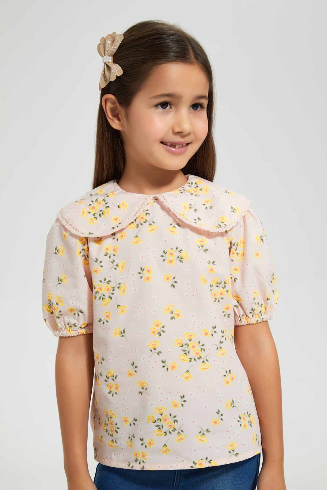 Redtag-Peach-Peter-Pan-Collar-Blouse-Category:Blouses,-Colour:Peach,-Deals:4-For-90,-Deals:Sale,-Filter:Girls-(2-to-8-Yrs),-Girls-Blouses,-S22D,-Sale-GIR-APL,-Section:Girls-(0-to-14Yrs)-Girls-2 to 8 Years