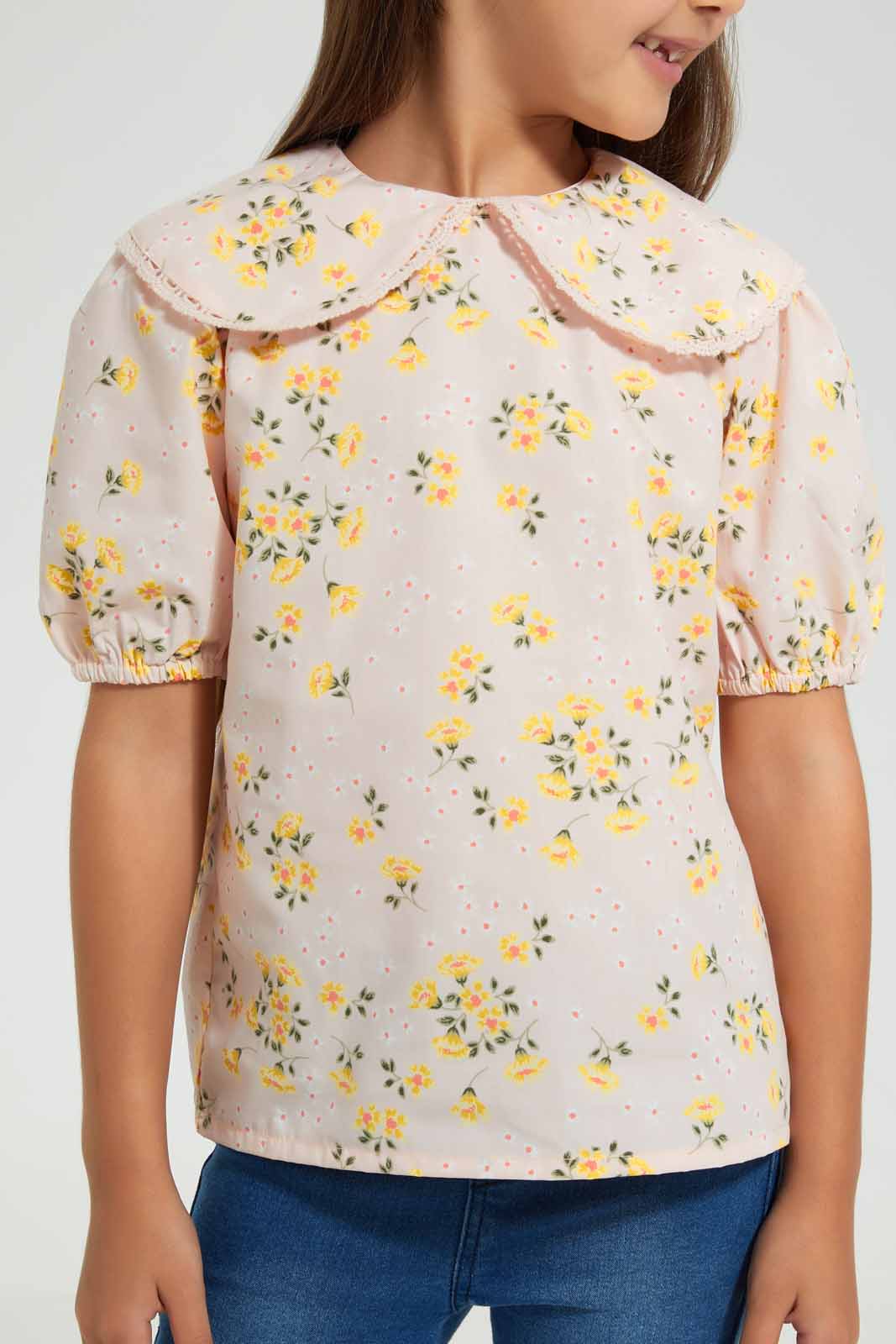 Redtag-Peach-Peter-Pan-Collar-Blouse-Category:Blouses,-Colour:Peach,-Deals:4-For-90,-Deals:Sale,-Filter:Girls-(2-to-8-Yrs),-Girls-Blouses,-S22D,-Sale-GIR-APL,-Section:Girls-(0-to-14Yrs)-Girls-2 to 8 Years