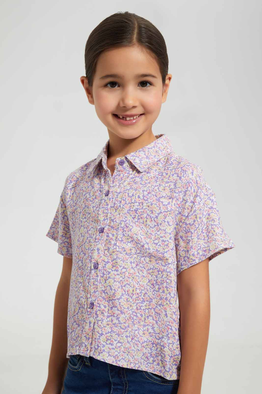 Redtag-Lilac-Floral-Print-Blouse-Category:Blouses,-Colour:Lilac,-Deals:4-For-90,-Deals:Sale,-Filter:Girls-(2-to-8-Yrs),-Girls-Blouses,-S22D,-Sale-GIR-APL,-Section:Girls-(0-to-14Yrs)-Girls-2 to 8 Years