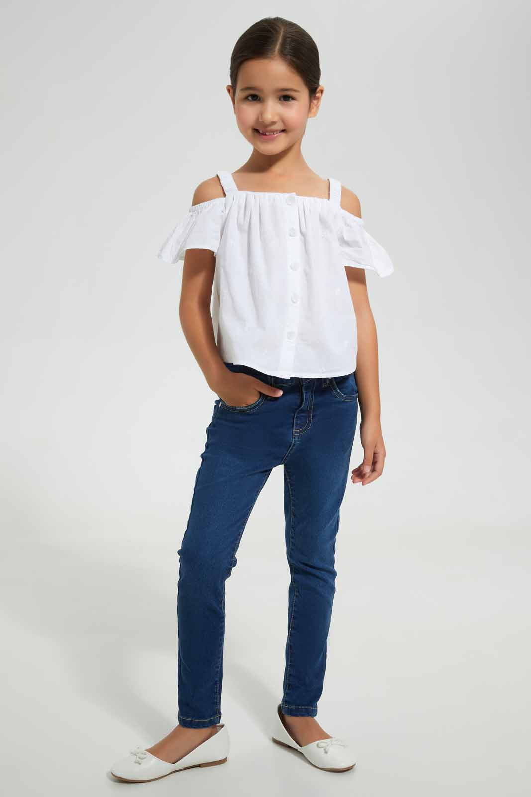 Redtag-White-Cold-Shoulder-Blouse-Category:Blouses,-Colour:White,-Deals:4-For-90,-Deals:Sale,-Filter:Girls-(2-to-8-Yrs),-Girls-Blouses,-NDAY,-S22D,-Sale-GIR-APL,-Section:Girls-(0-to-14Yrs)-Girls-2 to 8 Years