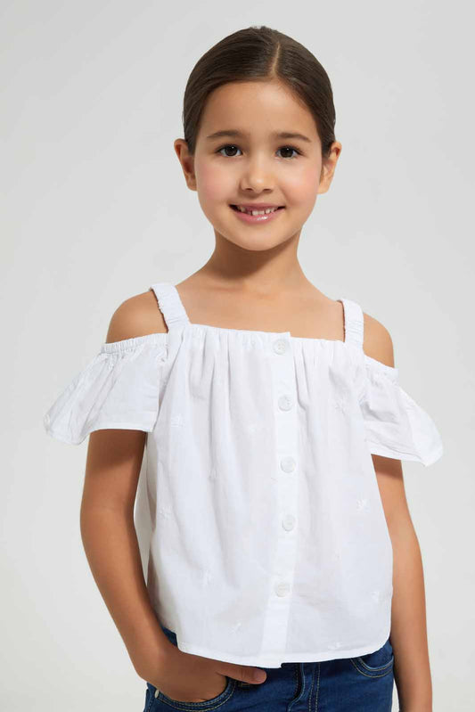 Redtag-White-Cold-Shoulder-Blouse-Category:Blouses,-Colour:White,-Deals:4-For-90,-Deals:Sale,-Filter:Girls-(2-to-8-Yrs),-Girls-Blouses,-NDAY,-S22D,-Sale-GIR-APL,-Section:Girls-(0-to-14Yrs)-Girls-2 to 8 Years