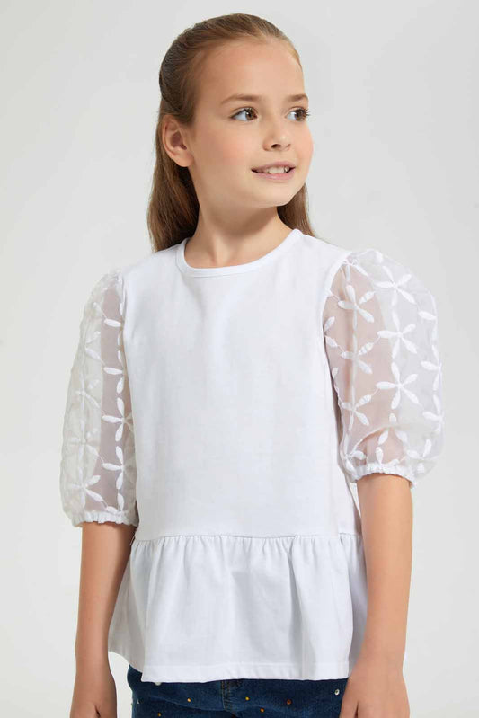 Redtag-White-Lace-Sleeve-Blouse-Blouses-Girls-2 to 8 Years