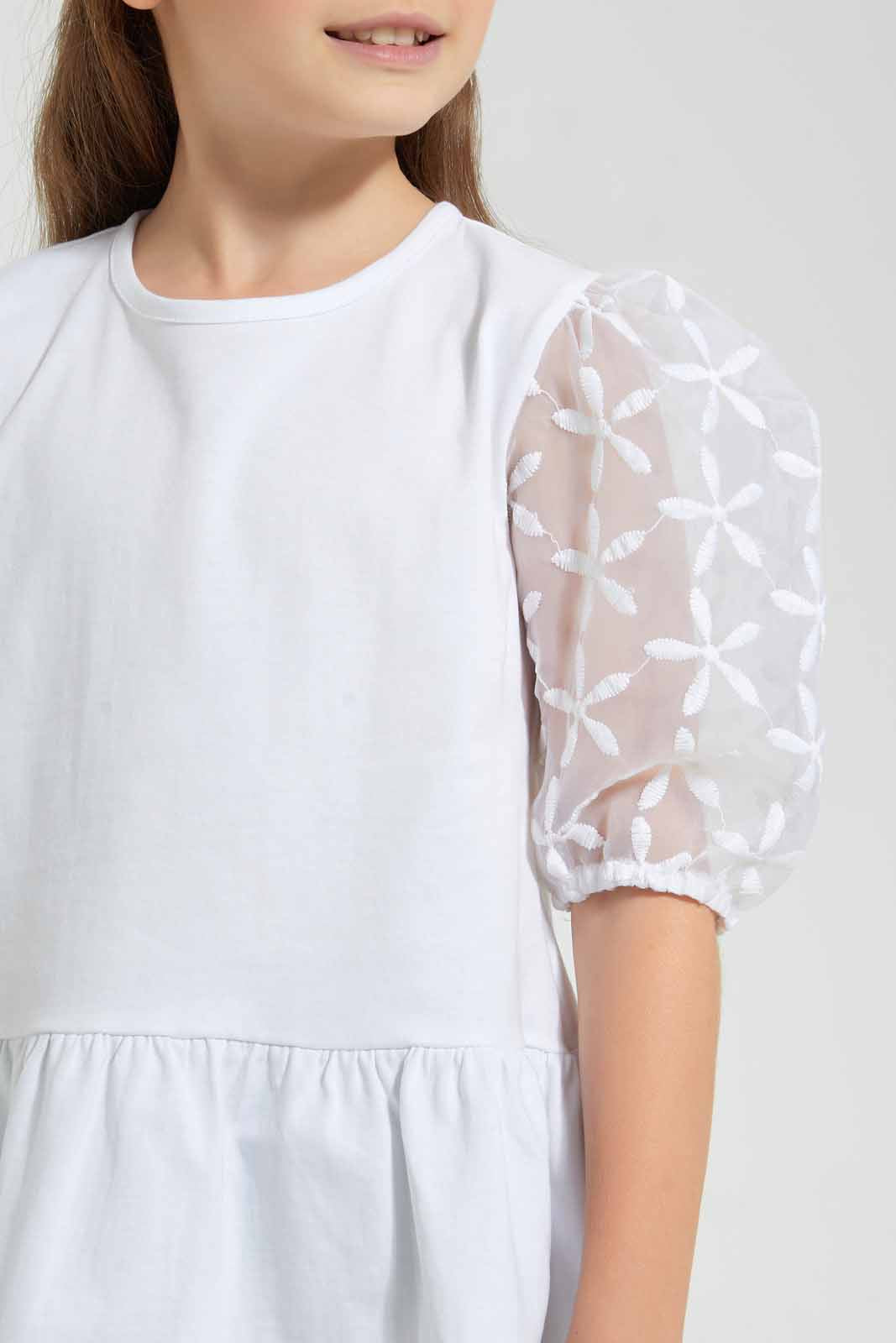 Redtag-White-Lace-Sleeve-Blouse-Blouses-Girls-2 to 8 Years