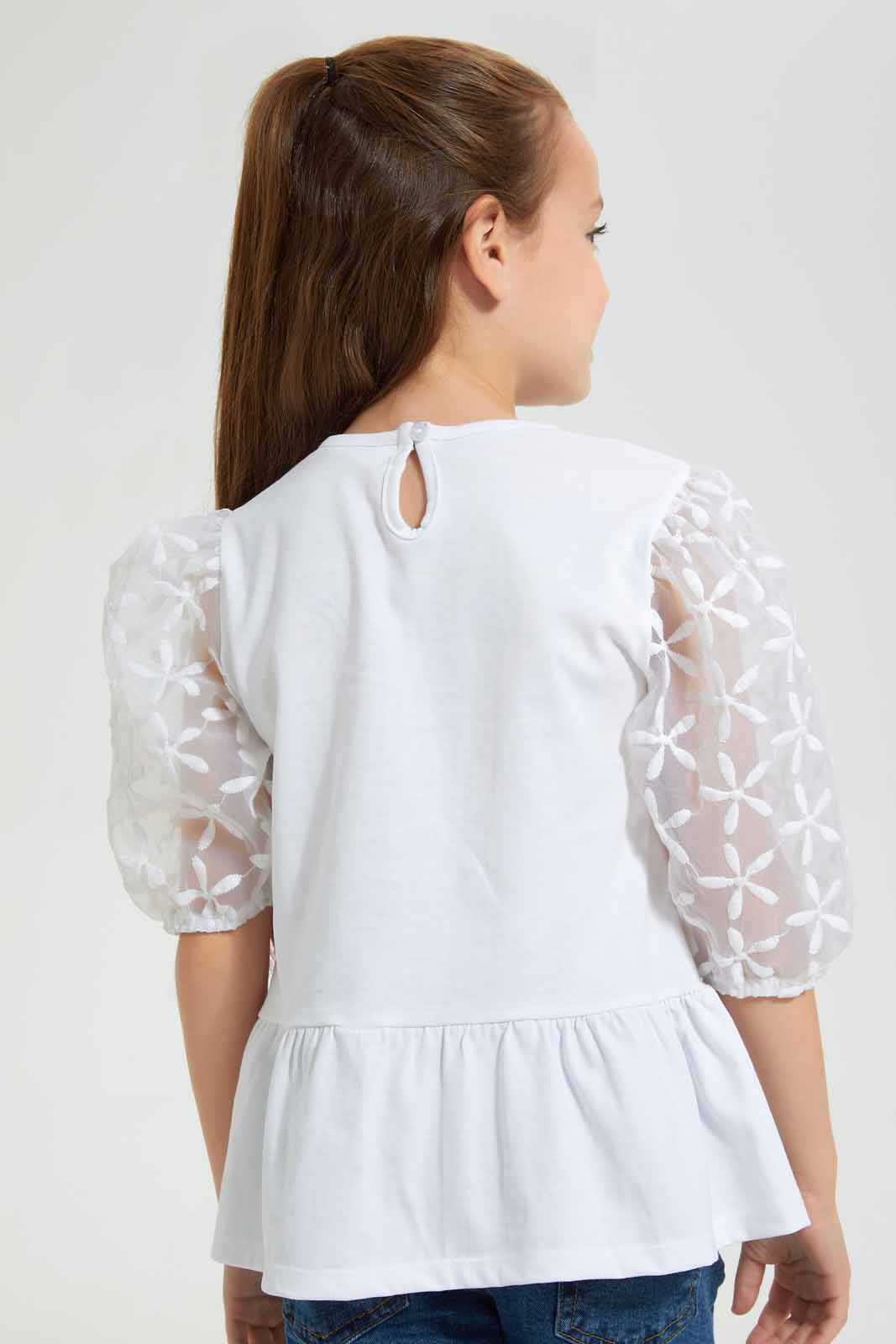 Redtag-White-Lace-Sleeve-Blouse-Blouses-Girls-2 to 8 Years