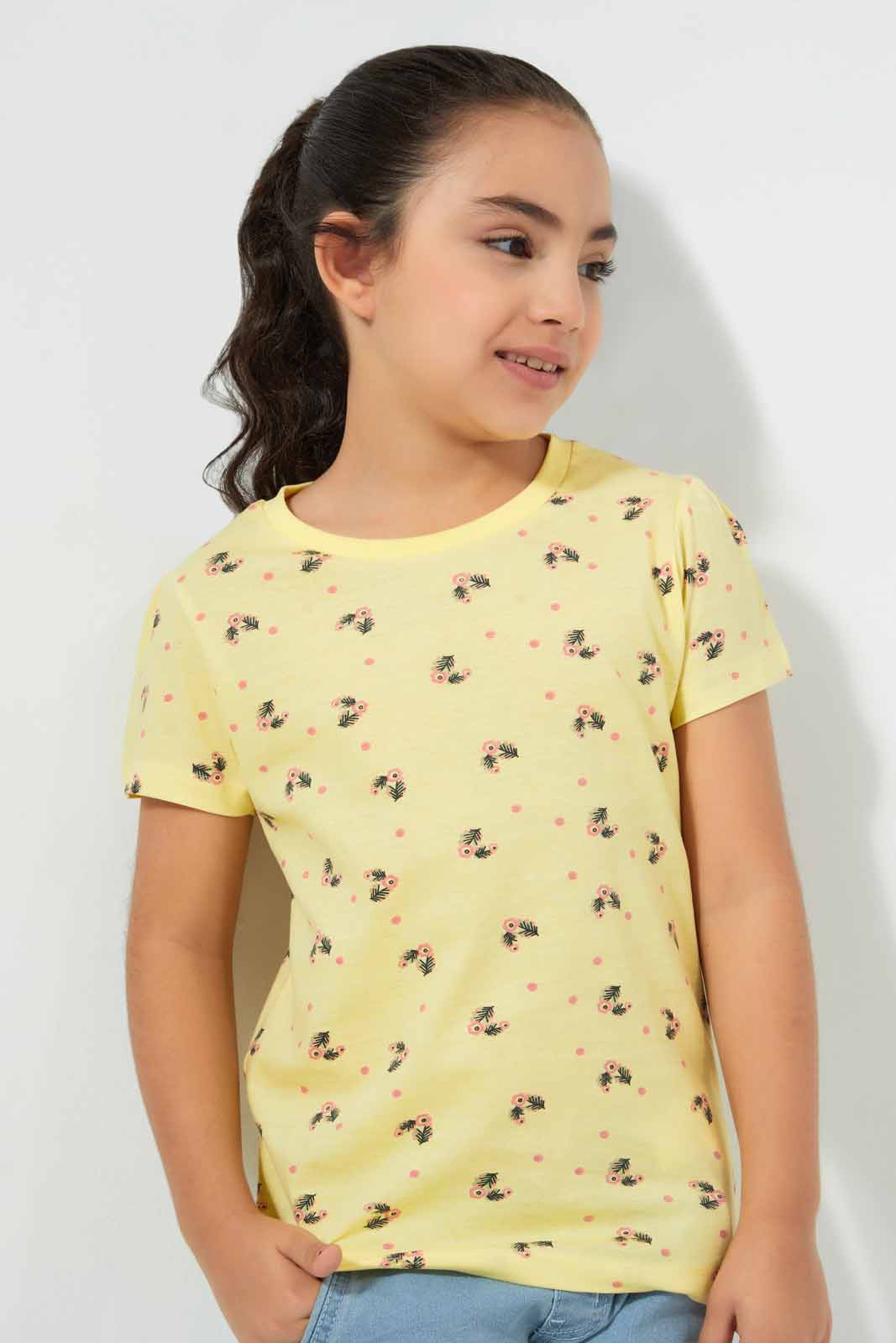 Yellow And Peach Floral T-Shirt (Pack of 2)