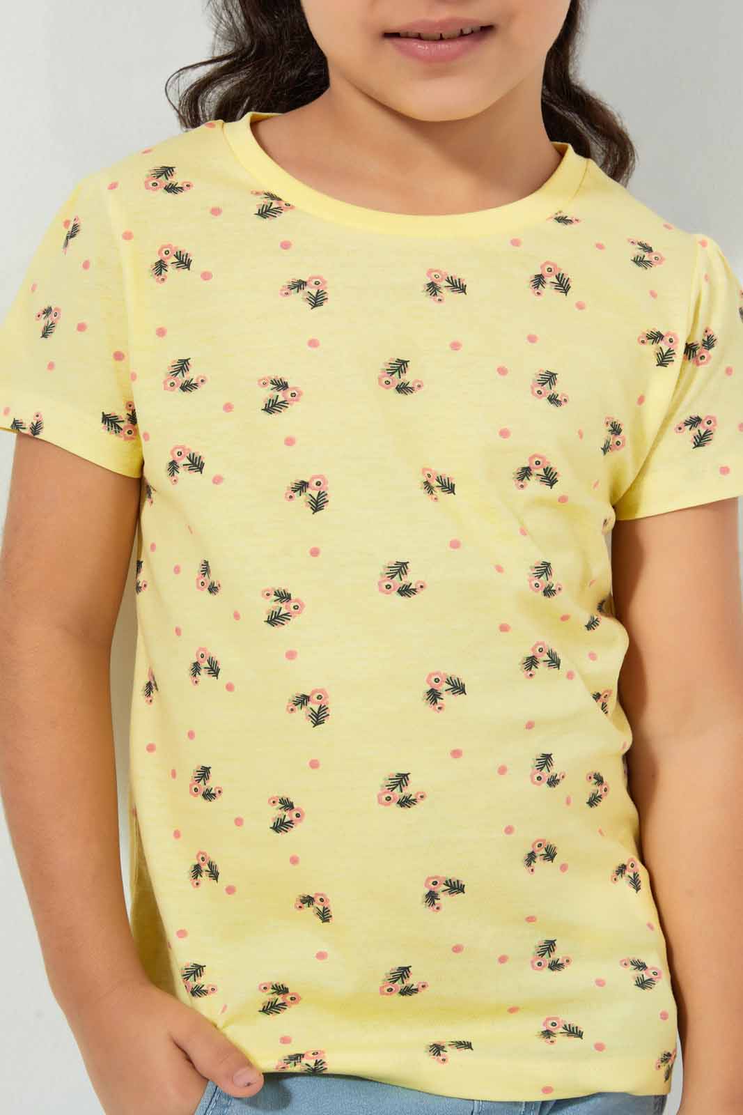 Yellow And Peach Floral T-Shirt (Pack of 2)