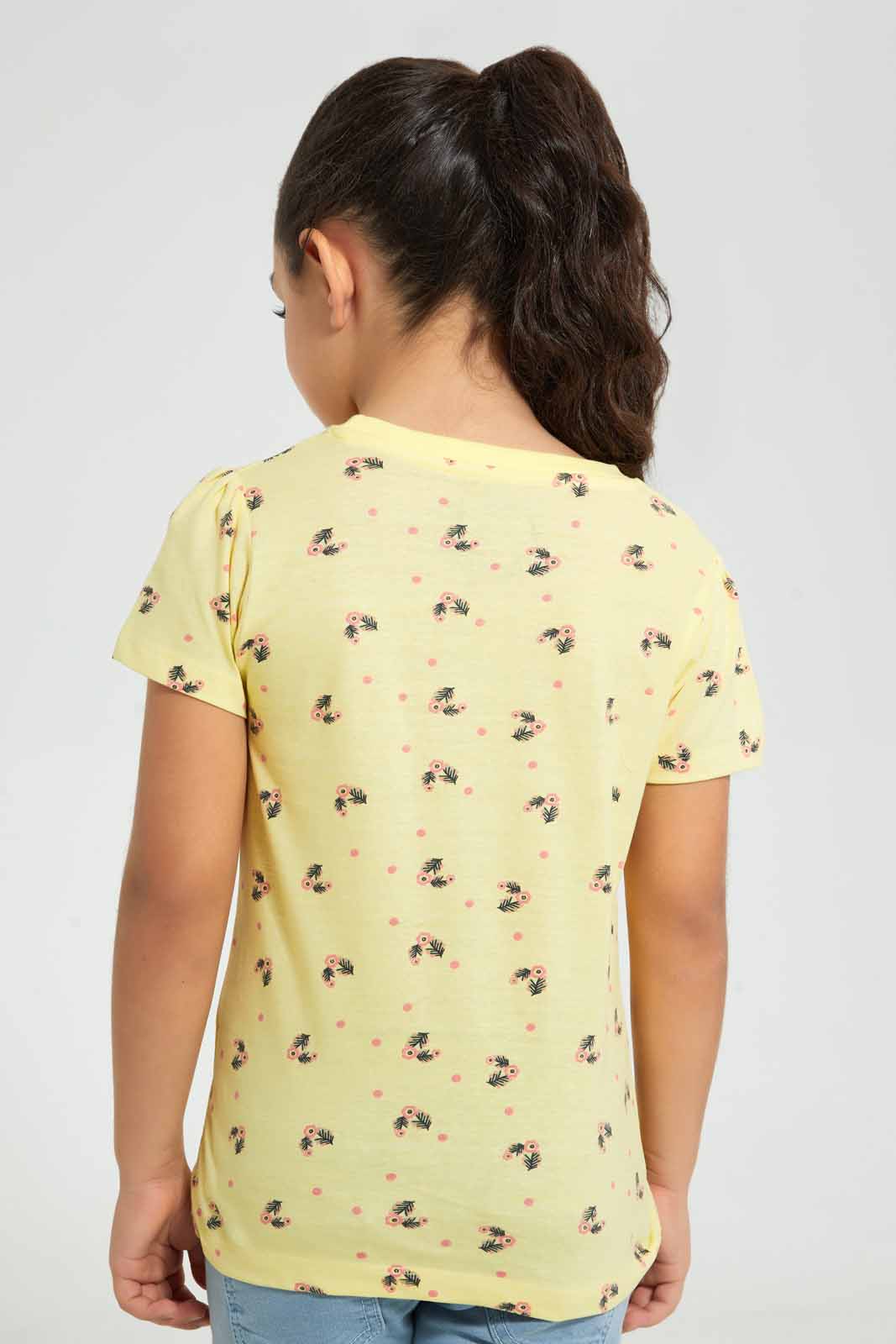 Yellow And Peach Floral T-Shirt (Pack of 2)