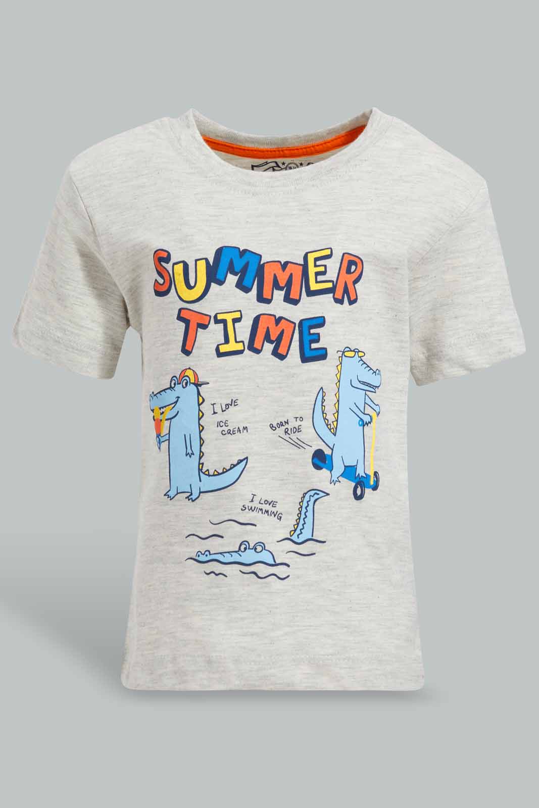 Redtag-Ecru-Dino-Short-Slv-Tshirt-Category:T-Shirts,-Colour:Ecru,-Deals:New-In,-Filter:Infant-Boys-(3-to-24-Mths),-INB-T-Shirts,-New-In-INB-APL,-Non-Sale,-S22D,-Section:Boys-(0-to-14Yrs),-TBL-Infant-Boys-3 to 24 Months