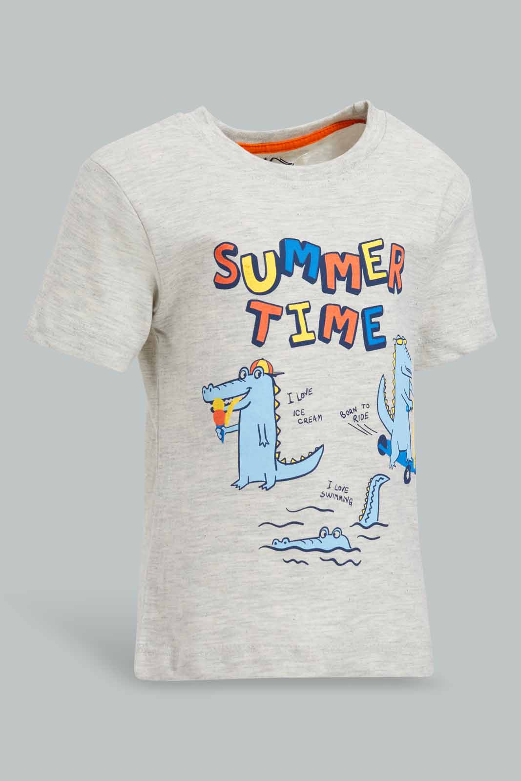 Redtag-Ecru-Dino-Short-Slv-Tshirt-Category:T-Shirts,-Colour:Ecru,-Deals:New-In,-Filter:Infant-Boys-(3-to-24-Mths),-INB-T-Shirts,-New-In-INB-APL,-Non-Sale,-S22D,-Section:Boys-(0-to-14Yrs),-TBL-Infant-Boys-3 to 24 Months