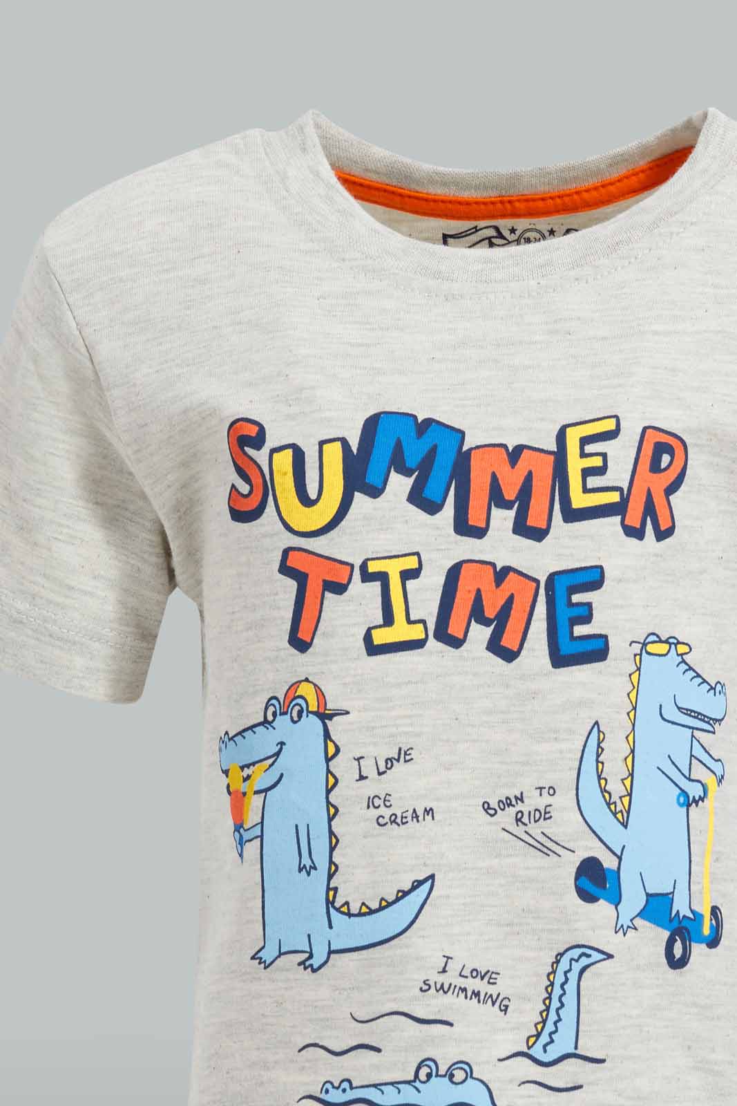 Redtag-Ecru-Dino-Short-Slv-Tshirt-Category:T-Shirts,-Colour:Ecru,-Deals:New-In,-Filter:Infant-Boys-(3-to-24-Mths),-INB-T-Shirts,-New-In-INB-APL,-Non-Sale,-S22D,-Section:Boys-(0-to-14Yrs),-TBL-Infant-Boys-3 to 24 Months