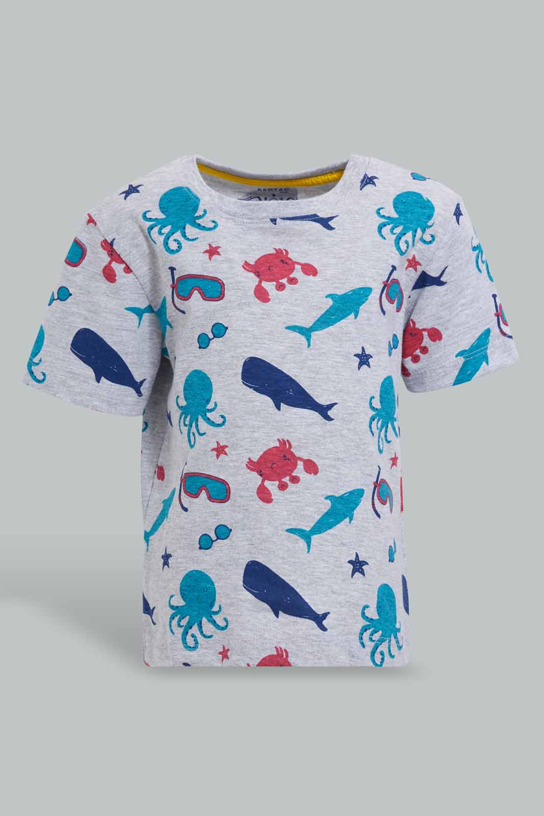 Redtag-Grey-Shark-Printed-Short-Slv-Tshirt-Category:T-Shirts,-Colour:Grey,-Deals:New-In,-Filter:Infant-Boys-(3-to-24-Mths),-INB-T-Shirts,-New-In-INB-APL,-Non-Sale,-S22D,-Section:Boys-(0-to-14Yrs),-TBL-Infant-Boys-3 to 24 Months