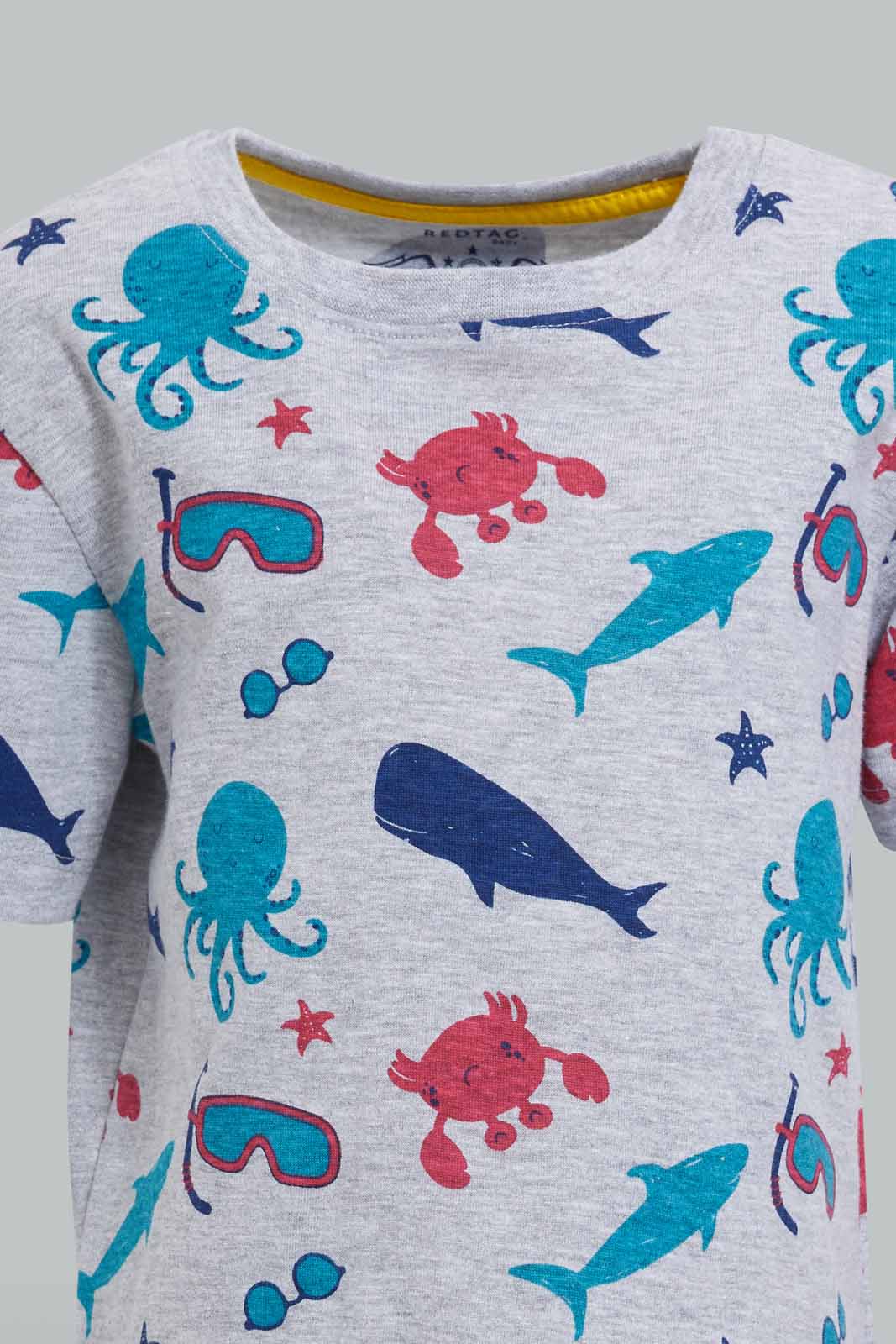 Redtag-Grey-Shark-Printed-Short-Slv-Tshirt-Category:T-Shirts,-Colour:Grey,-Deals:New-In,-Filter:Infant-Boys-(3-to-24-Mths),-INB-T-Shirts,-New-In-INB-APL,-Non-Sale,-S22D,-Section:Boys-(0-to-14Yrs),-TBL-Infant-Boys-3 to 24 Months
