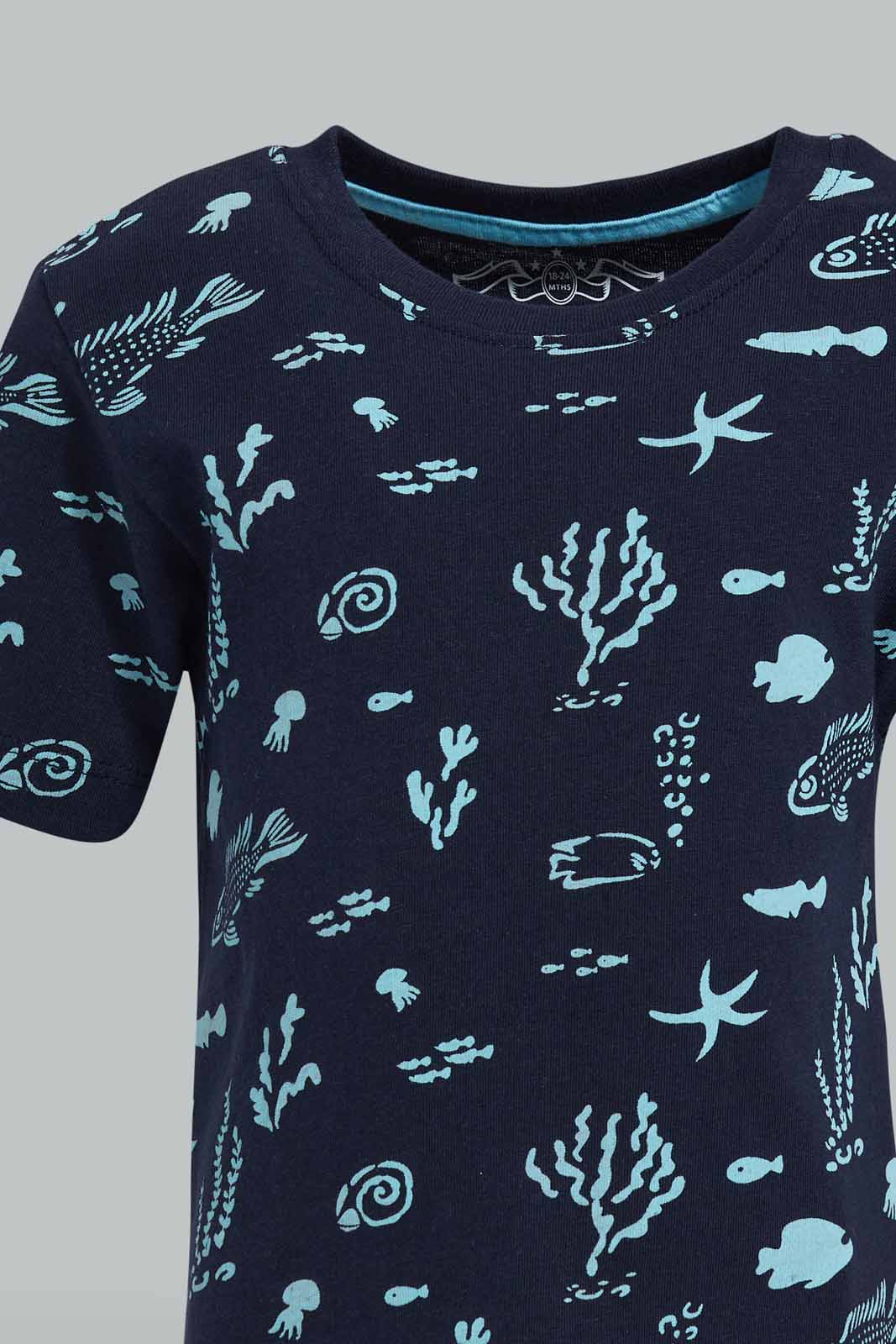 Redtag-Navy-Shark-Printed-Short-Slv-Tshit-Category:T-Shirts,-Colour:Navy,-Deals:New-In,-Filter:Infant-Boys-(3-to-24-Mths),-INB-T-Shirts,-New-In-INB-APL,-Non-Sale,-S22D,-Section:Boys-(0-to-14Yrs),-TBL-Infant-Boys-3 to 24 Months