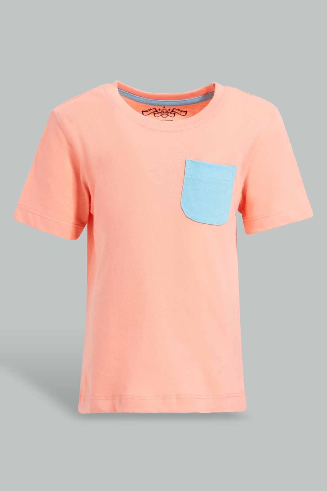 Redtag-Pink-Short-Slv-Pocket-Tshirt-Category:T-Shirts,-Colour:Apricot,-Deals:New-In,-Filter:Infant-Boys-(3-to-24-Mths),-INB-T-Shirts,-New-In-INB-APL,-Non-Sale,-S22D,-Section:Boys-(0-to-14Yrs),-TBL-Infant-Boys-3 to 24 Months