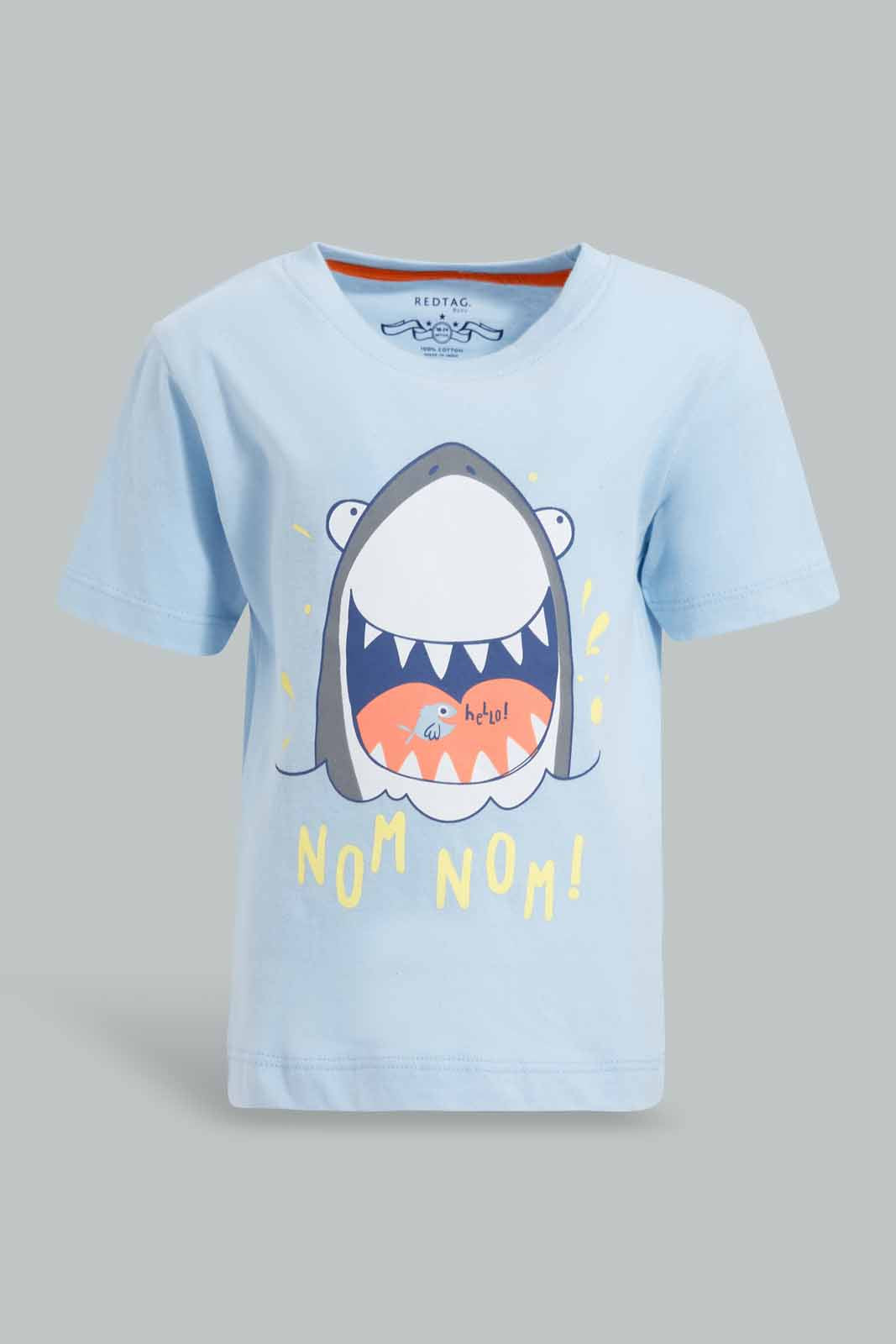 Redtag-Aqua-Shark-Tshirt-Short-Slv-Category:T-Shirts,-Colour:Blue,-Deals:New-In,-Filter:Infant-Boys-(3-to-24-Mths),-INB-T-Shirts,-New-In-INB-APL,-Non-Sale,-S22D,-Section:Boys-(0-to-14Yrs),-TBL-Infant-Boys-3 to 24 Months