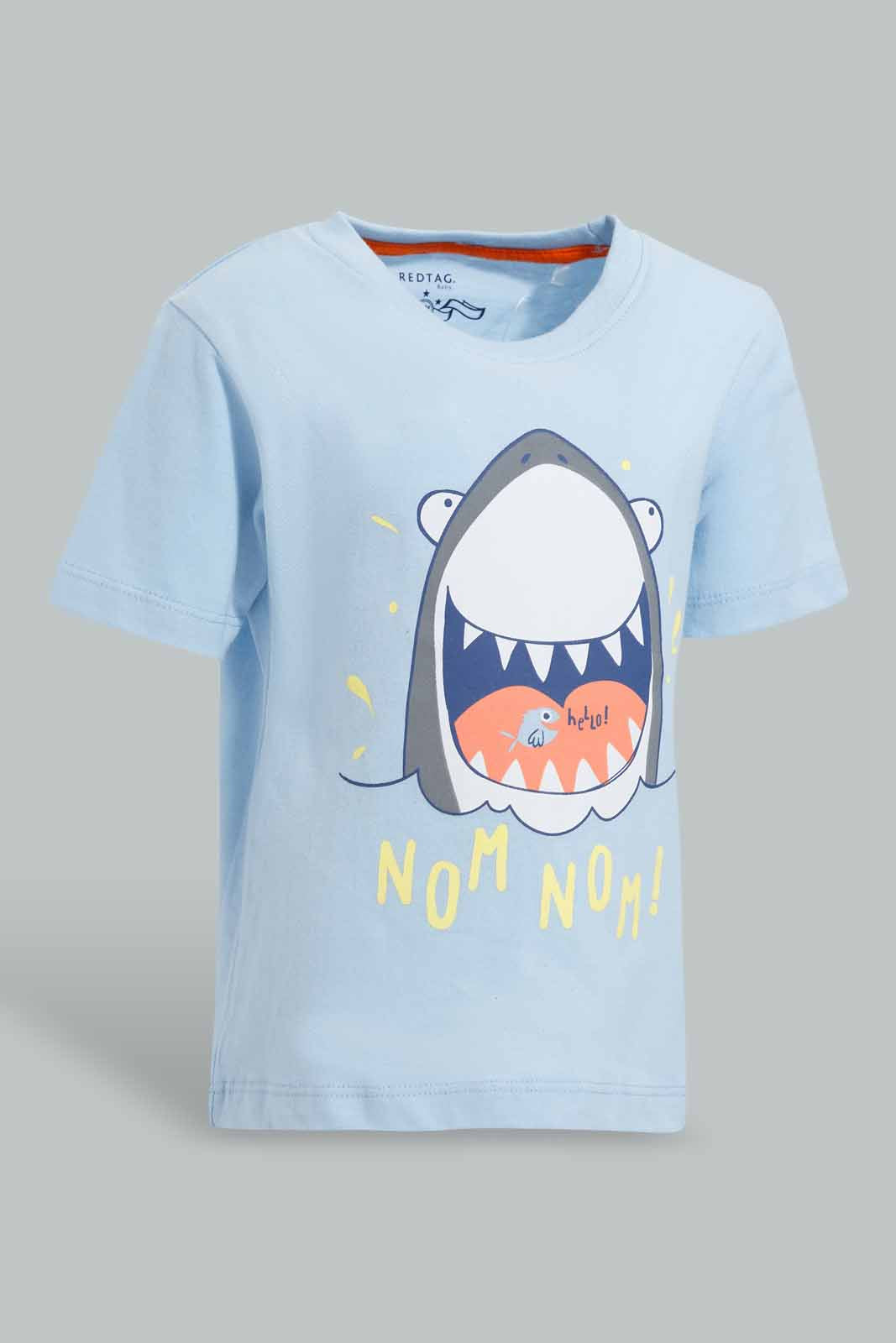 Redtag-Aqua-Shark-Tshirt-Short-Slv-Category:T-Shirts,-Colour:Blue,-Deals:New-In,-Filter:Infant-Boys-(3-to-24-Mths),-INB-T-Shirts,-New-In-INB-APL,-Non-Sale,-S22D,-Section:Boys-(0-to-14Yrs),-TBL-Infant-Boys-3 to 24 Months