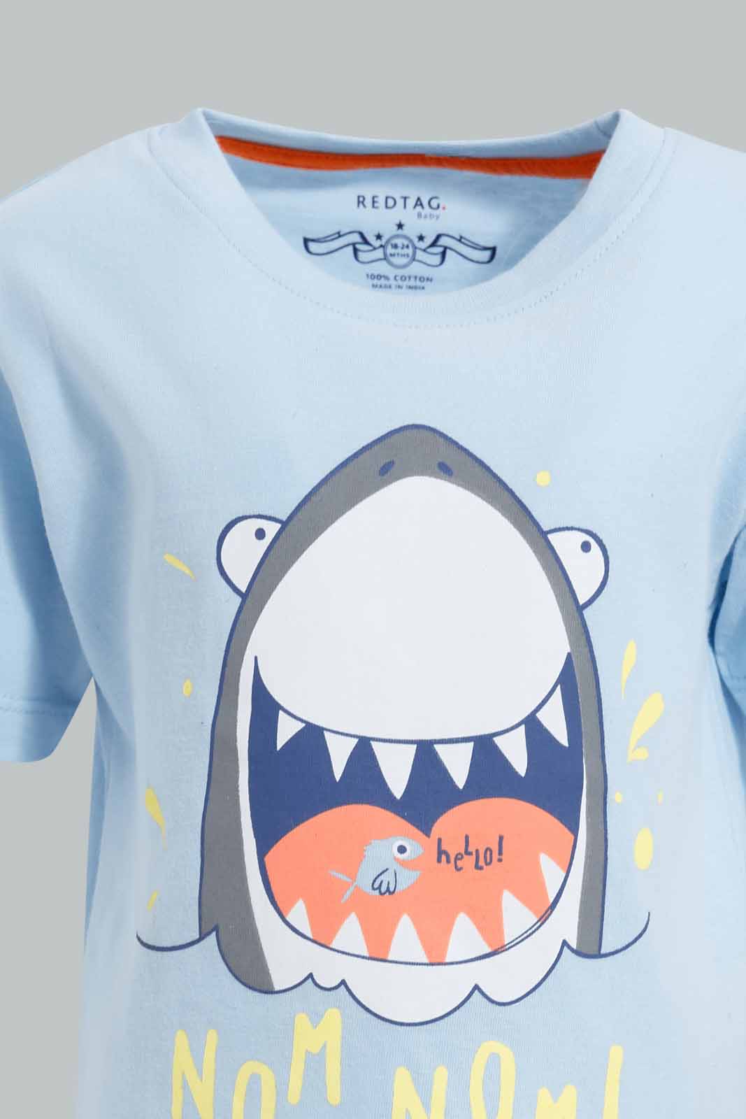 Redtag-Aqua-Shark-Tshirt-Short-Slv-Category:T-Shirts,-Colour:Blue,-Deals:New-In,-Filter:Infant-Boys-(3-to-24-Mths),-INB-T-Shirts,-New-In-INB-APL,-Non-Sale,-S22D,-Section:Boys-(0-to-14Yrs),-TBL-Infant-Boys-3 to 24 Months