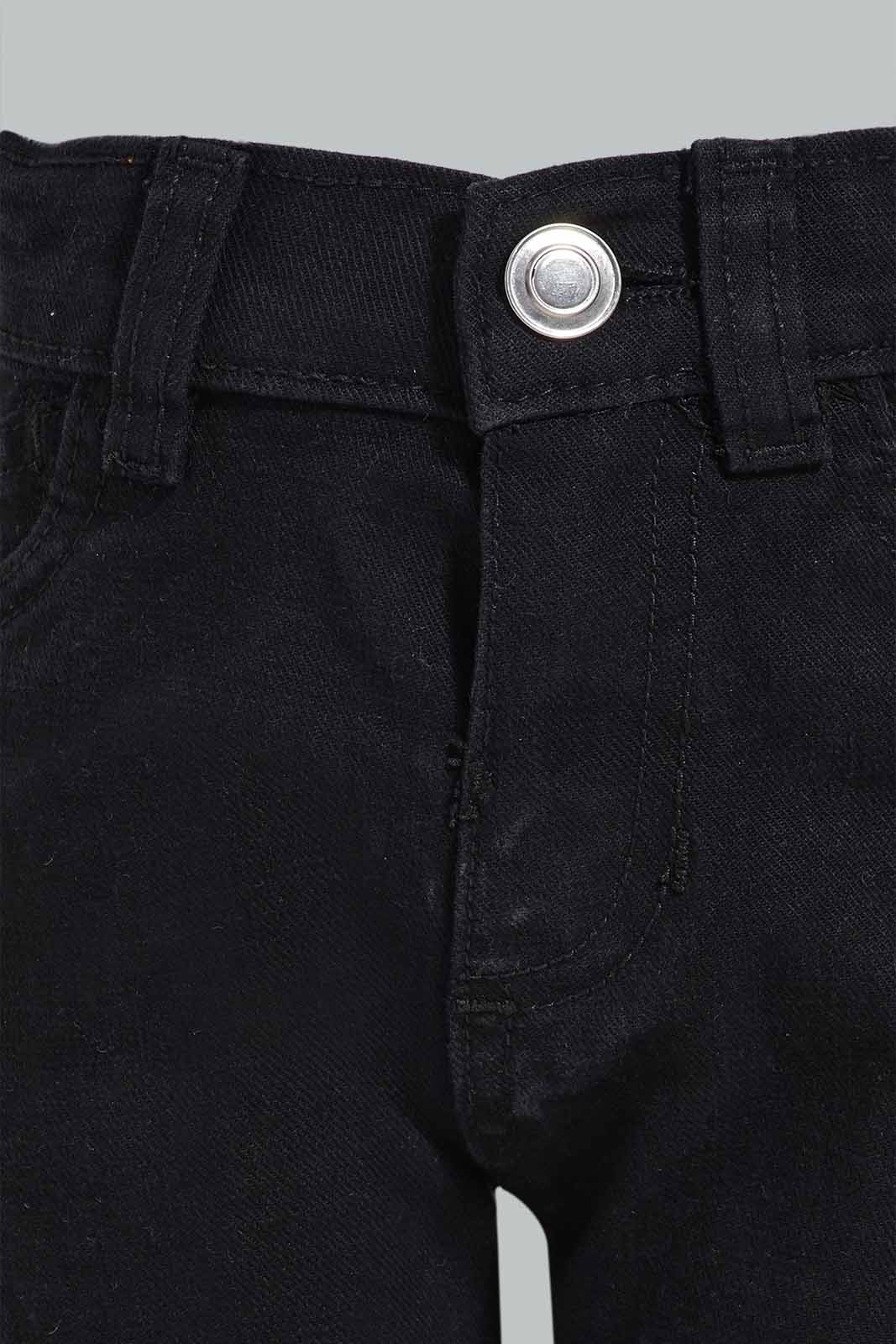 Redtag-Black-Color-Denim-Short-Denim-Shorts-Infant-Boys-3 to 24 Months