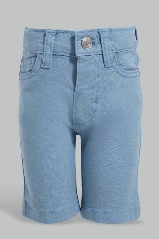 Redtag-Blue-Color-Denim-Short-Denim-Shorts-Infant-Boys-3 to 24 Months