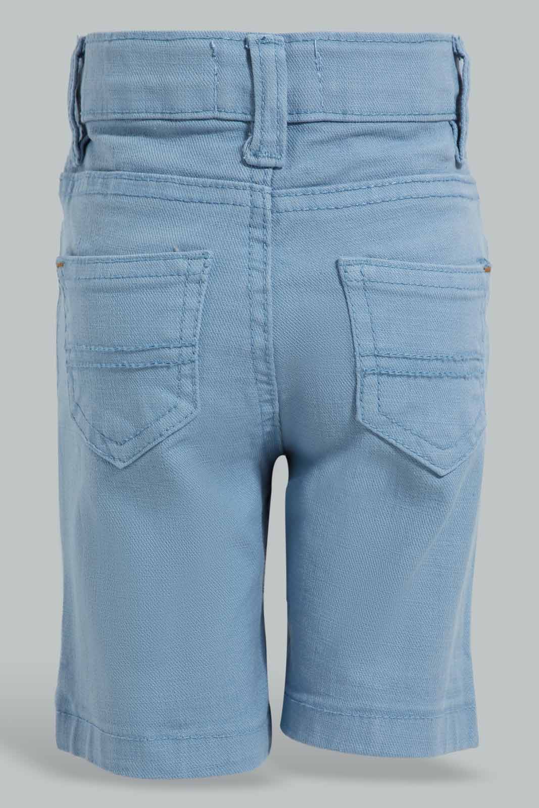 Redtag-Blue-Color-Denim-Short-Denim-Shorts-Infant-Boys-3 to 24 Months