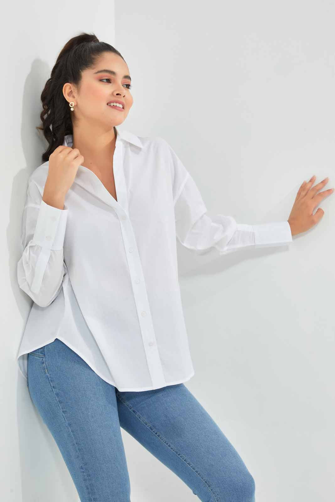 Redtag-White-Poplin-Oversize-Shirt-Casual-Shirts-Women's-