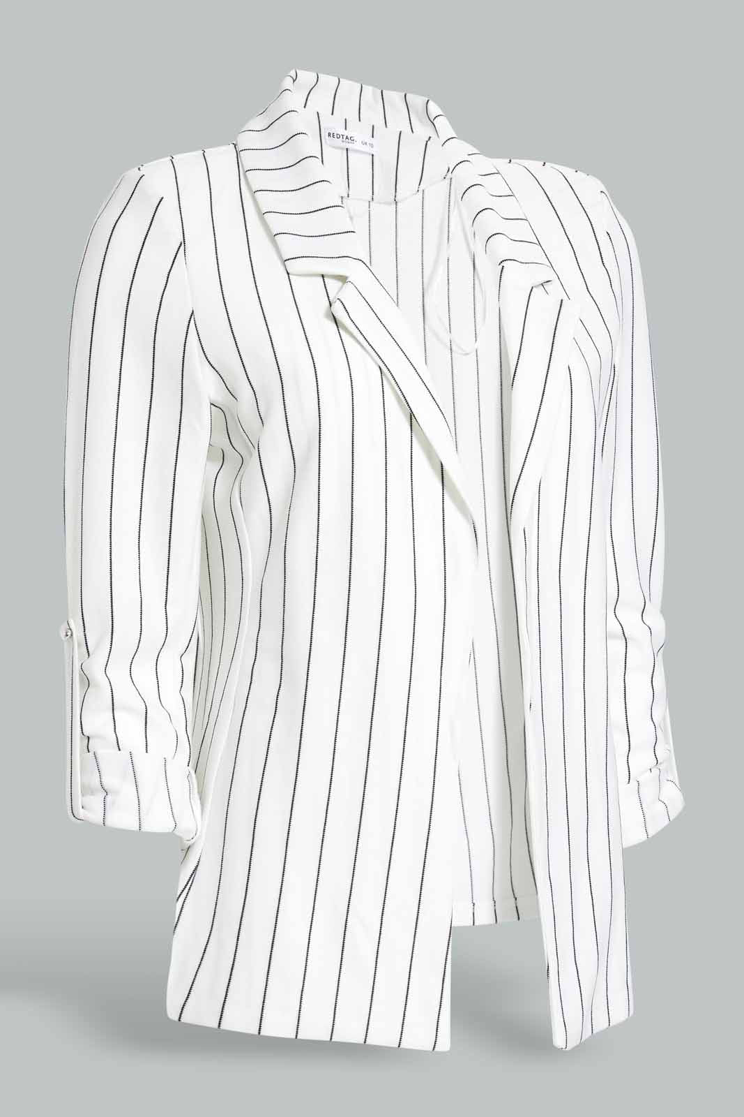 Redtag-White-Stripe-Rolled-Up-Sleeve-Jacket-Category:Jackets,-Colour:White,-Filter:Women's-Clothing,-New-In,-New-In-Women,-Non-Sale,-S22C,-Section:Women,-Women-Jackets-Women's-