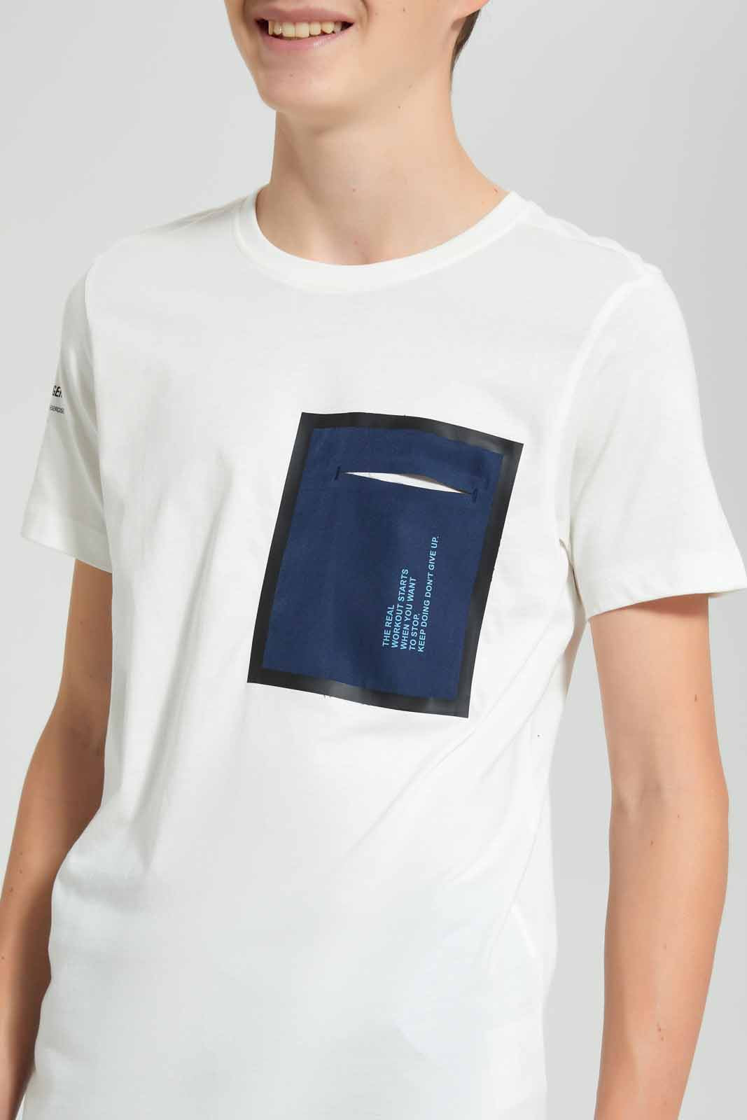Redtag-White-Oversize-Heat-Seal-Patch-Tee-Plain-T-Shirts-Senior-Boys-9 to 14 Years