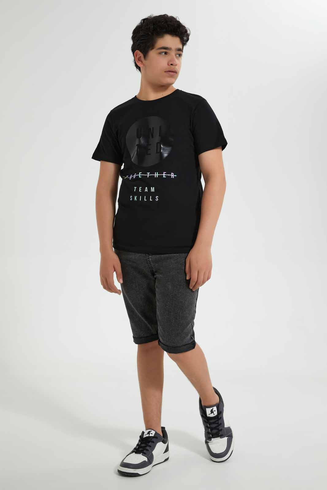 Redtag-Black-Reflective-Beyound-Tee-Graphic-T-Shirts-Senior-Boys-9 to 14 Years