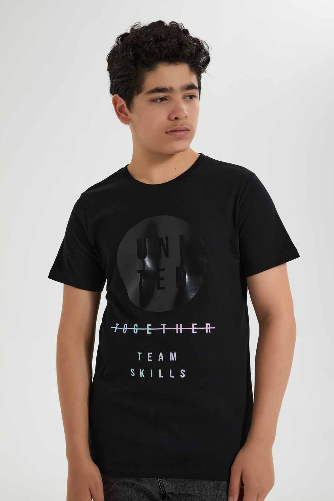 Redtag-Black-Reflective-Beyound-Tee-Graphic-T-Shirts-Senior-Boys-9 to 14 Years