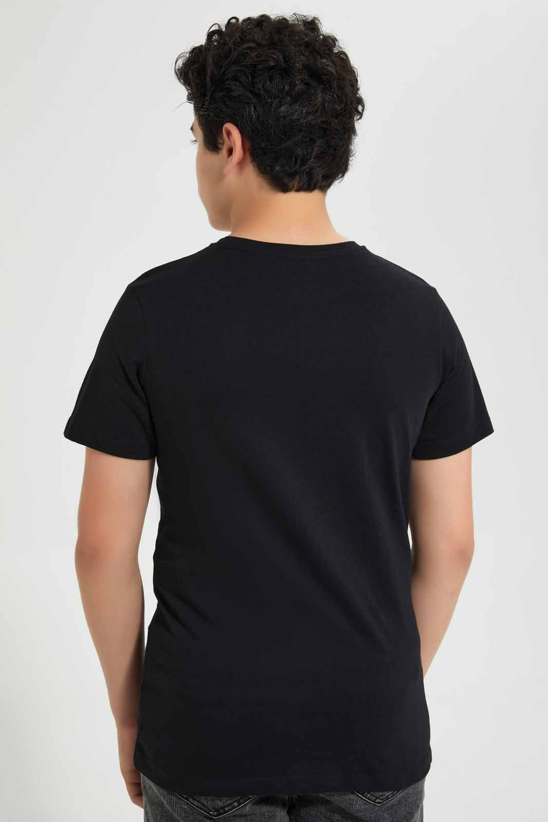 Redtag-Black-Reflective-Beyound-Tee-Graphic-T-Shirts-Senior-Boys-9 to 14 Years