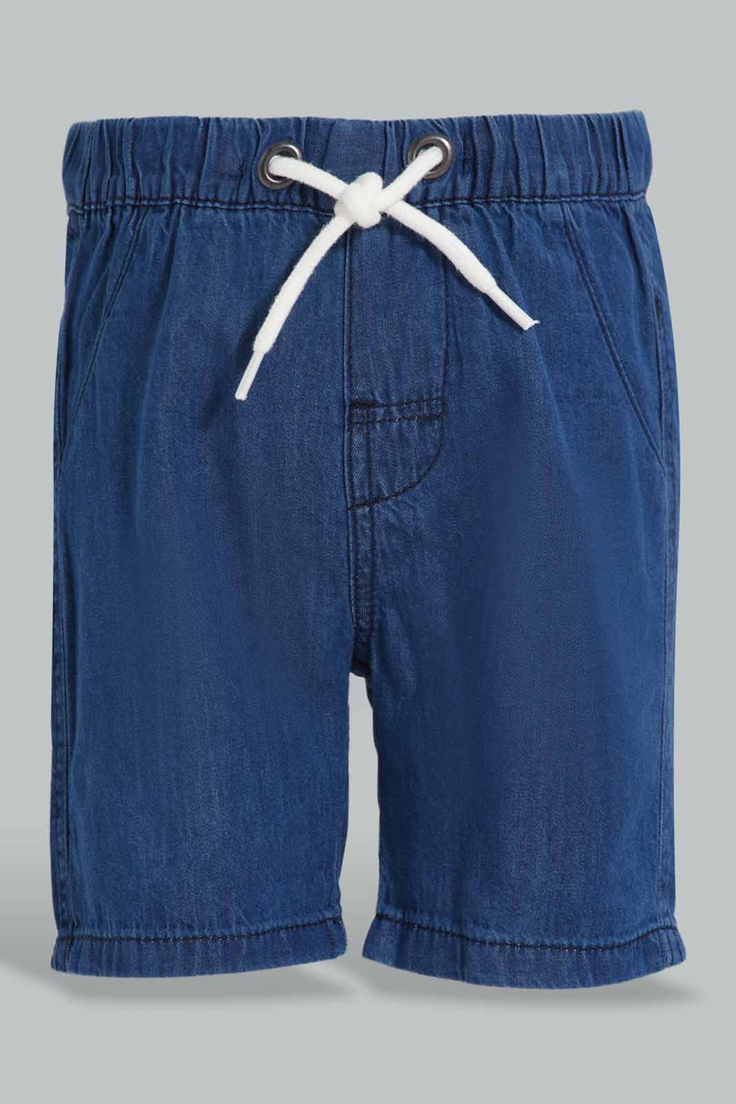 Redtag-Blue-And-White-Chambrey-Trouser-Shorts(2-Pack)-Category:Shorts,-Colour:White,-Deals:New-In,-Filter:Infant-Boys-(3-to-24-Mths),-INB-Shorts,-New-In-INB-APL,-Non-Sale,-S22D,-Section:Boys-(0-to-14Yrs)-Infant-Boys-
