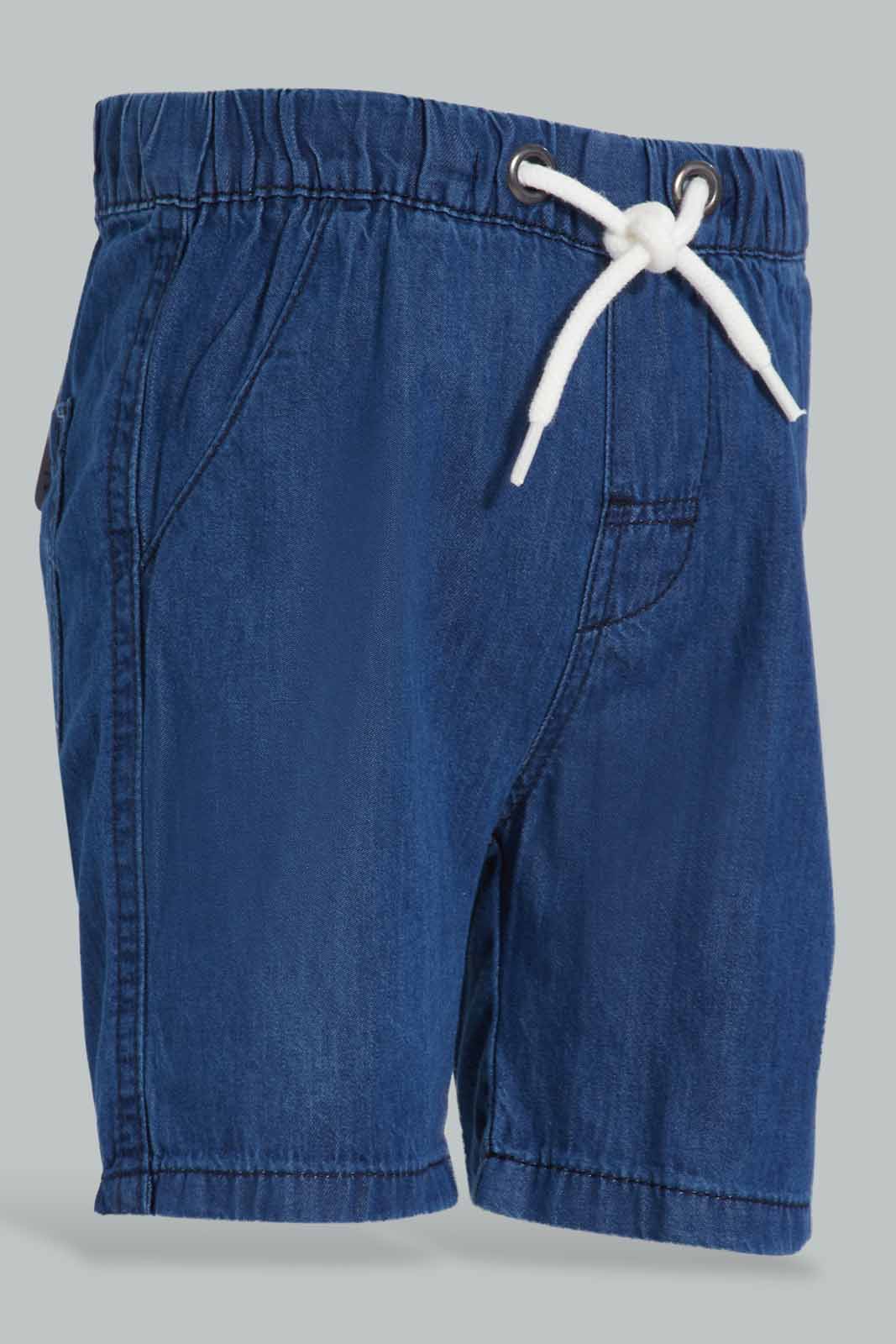 Redtag-Blue-And-White-Chambrey-Trouser-Shorts(2-Pack)-Category:Shorts,-Colour:White,-Deals:New-In,-Filter:Infant-Boys-(3-to-24-Mths),-INB-Shorts,-New-In-INB-APL,-Non-Sale,-S22D,-Section:Boys-(0-to-14Yrs)-Infant-Boys-