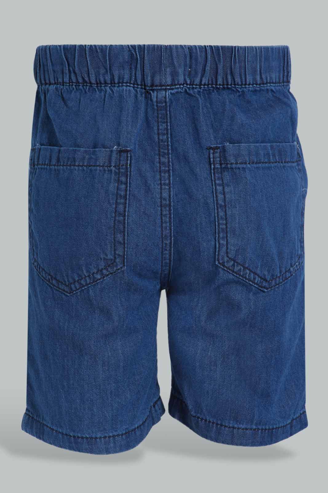 Redtag-Blue-And-White-Chambrey-Trouser-Shorts(2-Pack)-Category:Shorts,-Colour:White,-Deals:New-In,-Filter:Infant-Boys-(3-to-24-Mths),-INB-Shorts,-New-In-INB-APL,-Non-Sale,-S22D,-Section:Boys-(0-to-14Yrs)-Infant-Boys-
