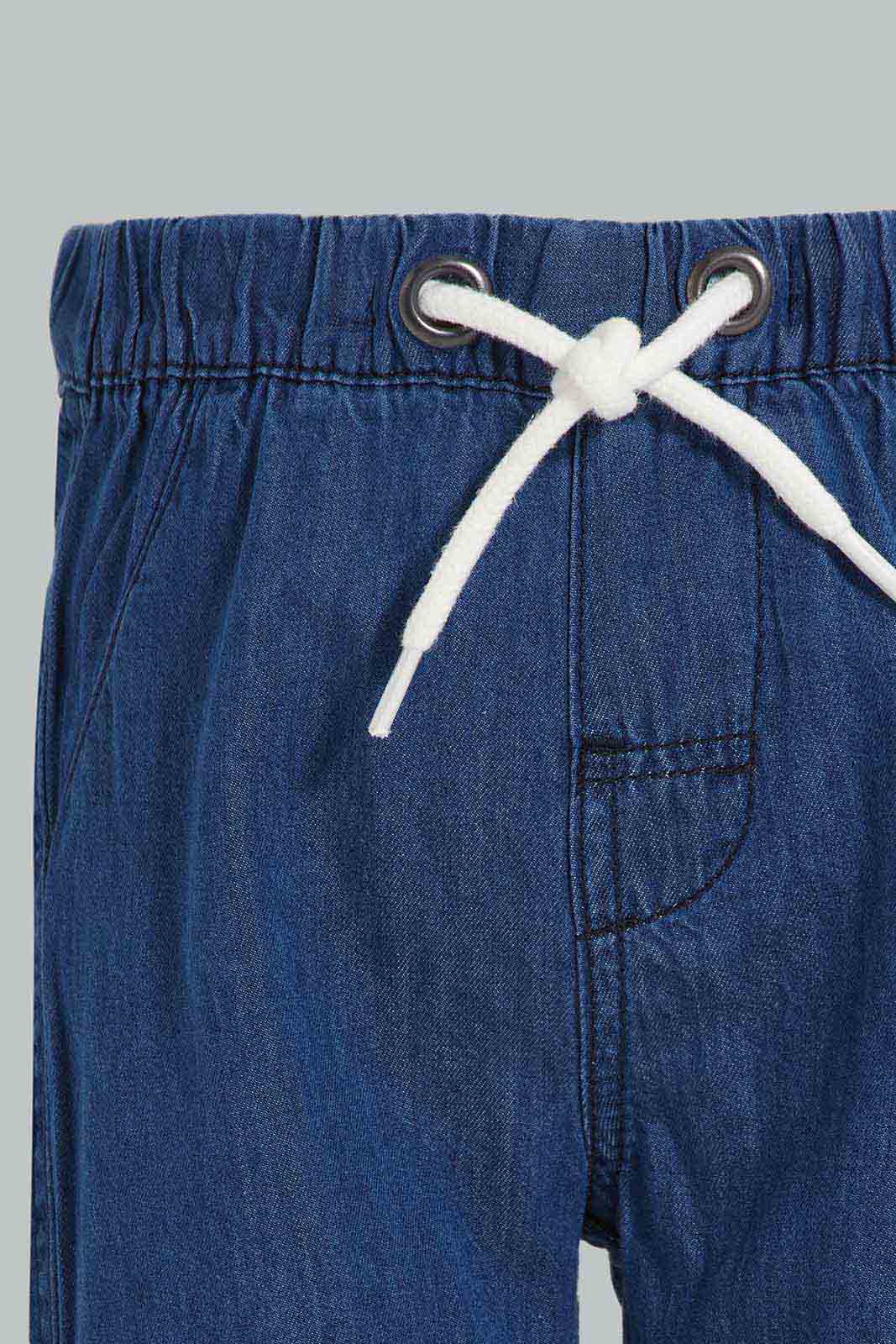 Redtag-Blue-And-White-Chambrey-Trouser-Shorts(2-Pack)-Category:Shorts,-Colour:White,-Deals:New-In,-Filter:Infant-Boys-(3-to-24-Mths),-INB-Shorts,-New-In-INB-APL,-Non-Sale,-S22D,-Section:Boys-(0-to-14Yrs)-Infant-Boys-
