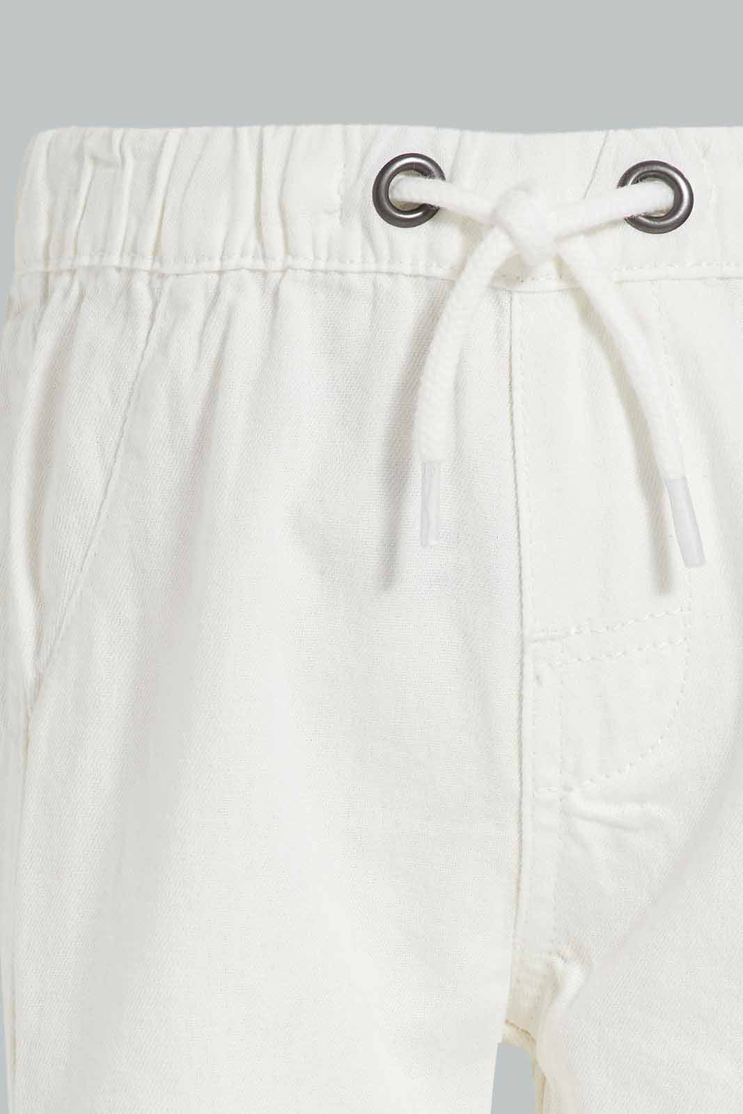 Redtag-Blue-And-White-Chambrey-Trouser-Shorts(2-Pack)-Category:Shorts,-Colour:White,-Deals:New-In,-Filter:Infant-Boys-(3-to-24-Mths),-INB-Shorts,-New-In-INB-APL,-Non-Sale,-S22D,-Section:Boys-(0-to-14Yrs)-Infant-Boys-
