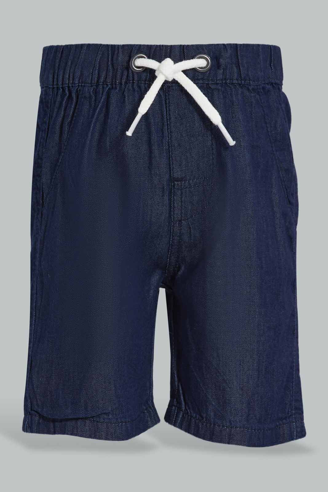 Redtag-Blue-And-Navy-Chambrey-Trouser-Shorts(2-Pack)-Category:Shorts,-Colour:Navy,-Deals:New-In,-Filter:Infant-Boys-(3-to-24-Mths),-INB-Shorts,-New-In-INB-APL,-Non-Sale,-S22D,-Section:Boys-(0-to-14Yrs)-Infant-Boys-