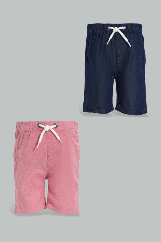Redtag-Blue-And-Navy-Chambrey-Trouser-Shorts(2-Pack)-Category:Shorts,-Colour:Navy,-Deals:New-In,-Filter:Infant-Boys-(3-to-24-Mths),-INB-Shorts,-New-In-INB-APL,-Non-Sale,-S22D,-Section:Boys-(0-to-14Yrs)-Infant-Boys-