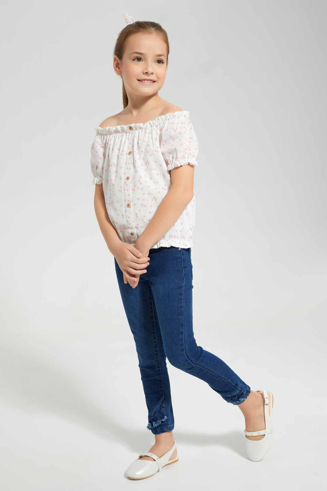 Redtag-White-Button-Front-Printed-Blouse-Category:Blouses,-Colour:White,-Deals:New-In,-Filter:Girls-(2-to-8-Yrs),-GIR-Blouses,-New-In-GIR-APL,-Non-Sale,-Section:Girls-(0-to-14Yrs),-W22O-Girls-2 to 8 Years