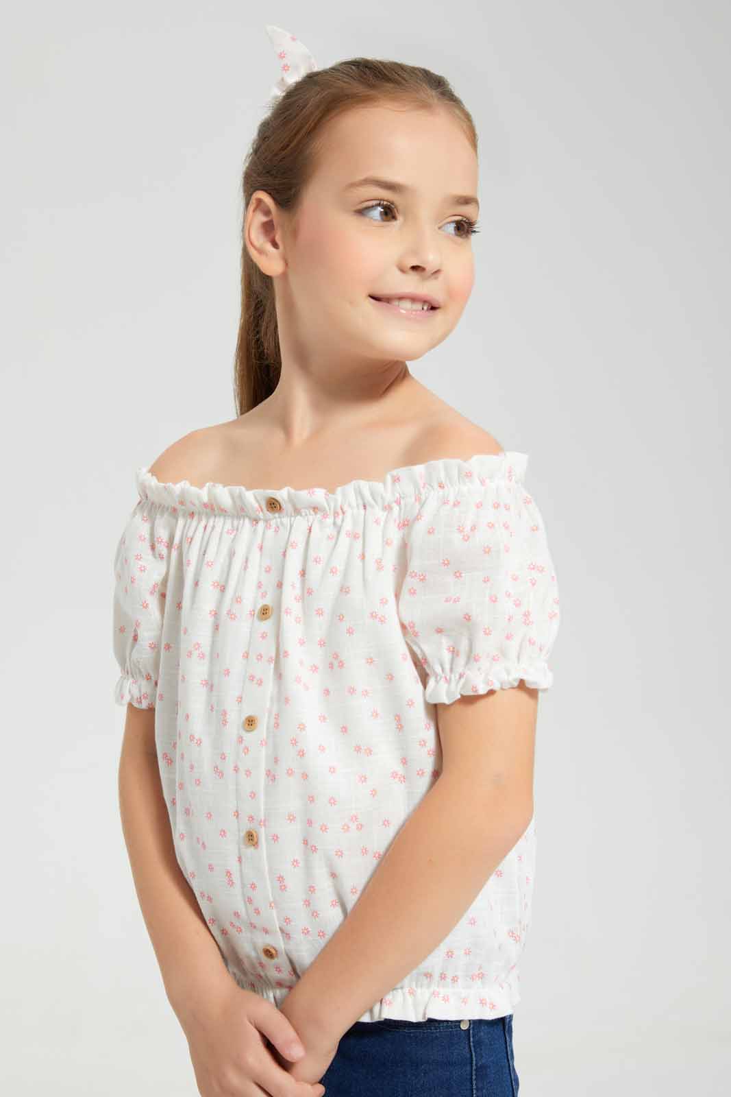 Redtag-White-Button-Front-Printed-Blouse-Category:Blouses,-Colour:White,-Deals:New-In,-Filter:Girls-(2-to-8-Yrs),-GIR-Blouses,-New-In-GIR-APL,-Non-Sale,-Section:Girls-(0-to-14Yrs),-W22O-Girls-2 to 8 Years