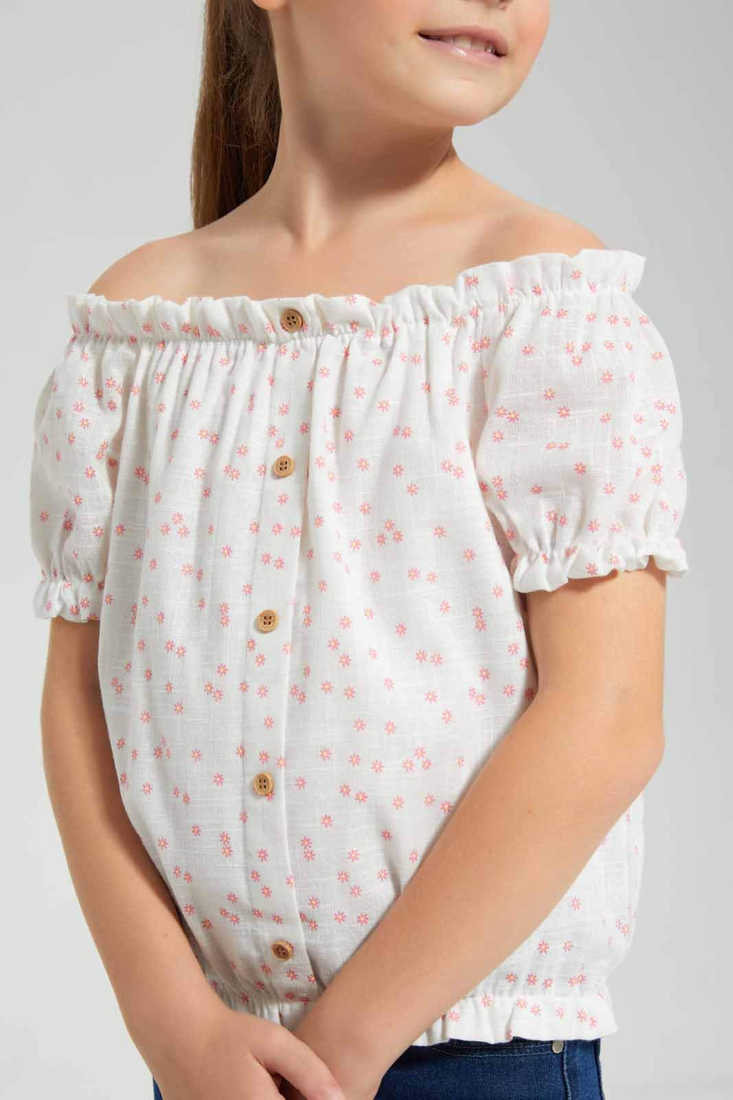 Redtag-White-Button-Front-Printed-Blouse-Category:Blouses,-Colour:White,-Deals:New-In,-Filter:Girls-(2-to-8-Yrs),-GIR-Blouses,-New-In-GIR-APL,-Non-Sale,-Section:Girls-(0-to-14Yrs),-W22O-Girls-2 to 8 Years