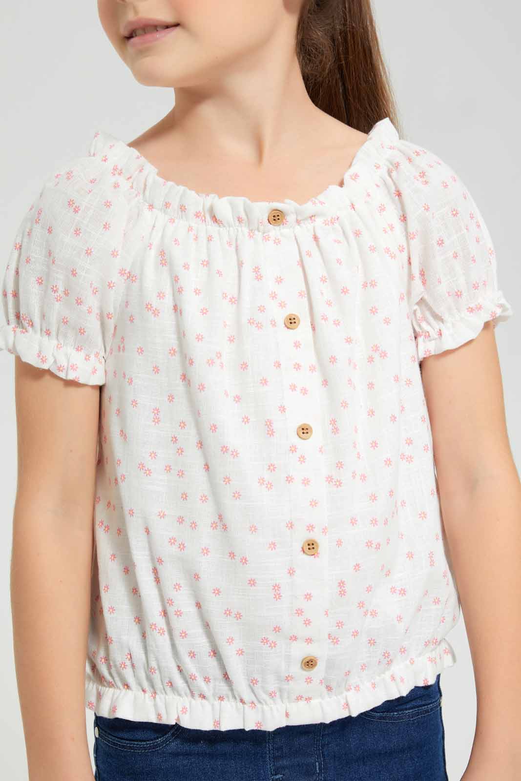 Redtag-White-Button-Front-Printed-Blouse-Category:Blouses,-Colour:White,-Deals:New-In,-Filter:Girls-(2-to-8-Yrs),-GIR-Blouses,-New-In-GIR-APL,-Non-Sale,-Section:Girls-(0-to-14Yrs),-W22O-Girls-2 to 8 Years